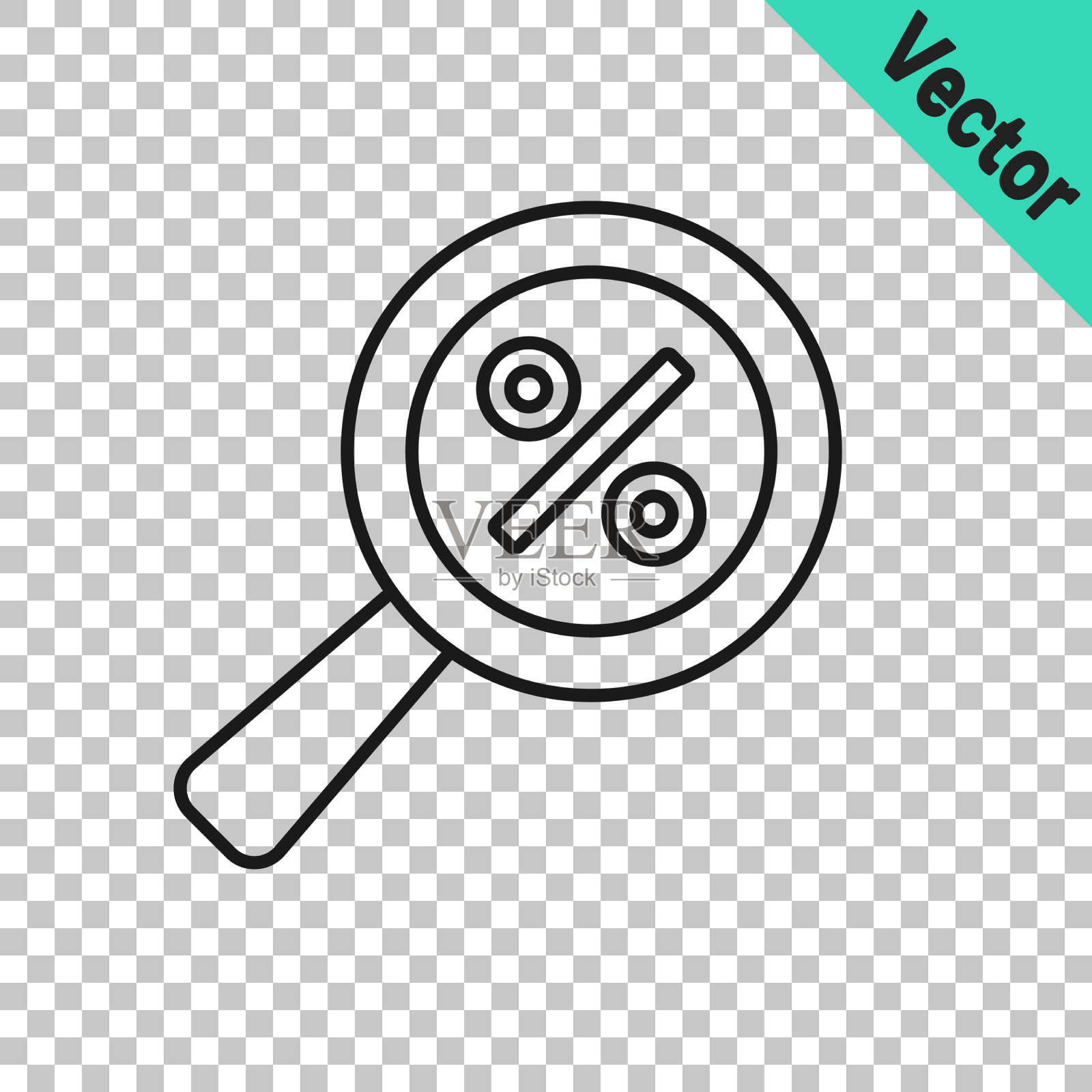 黑线放大镜折扣百分比插画图片素材