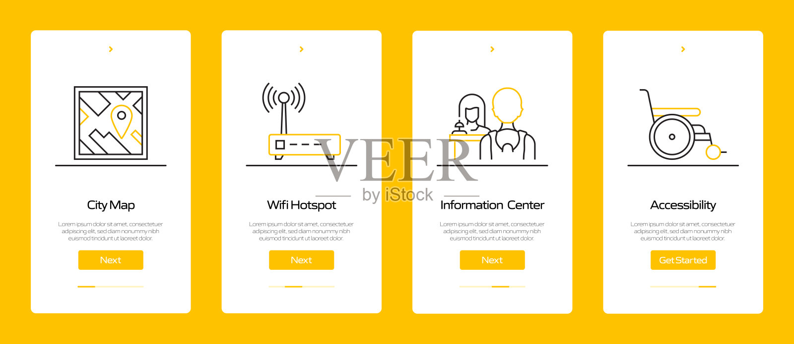 城市生活概念入职移动应用页面屏幕与线图标。UI设计模板矢量插图插画图片素材