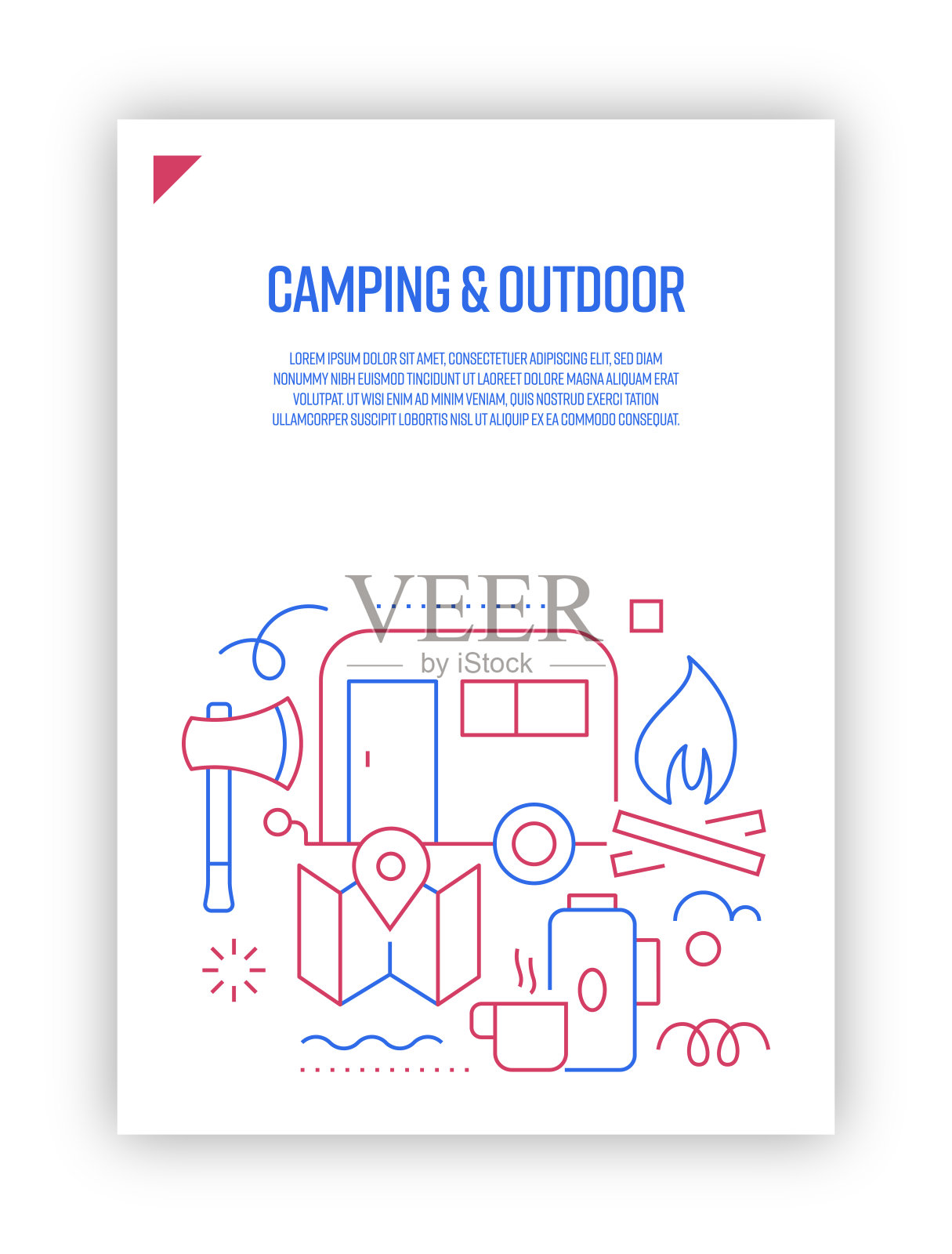 插图野营和户外娱乐概念的向量集。线条艺术风格背景设计网页，横幅，海报，打印等。矢量插图。插画图片素材