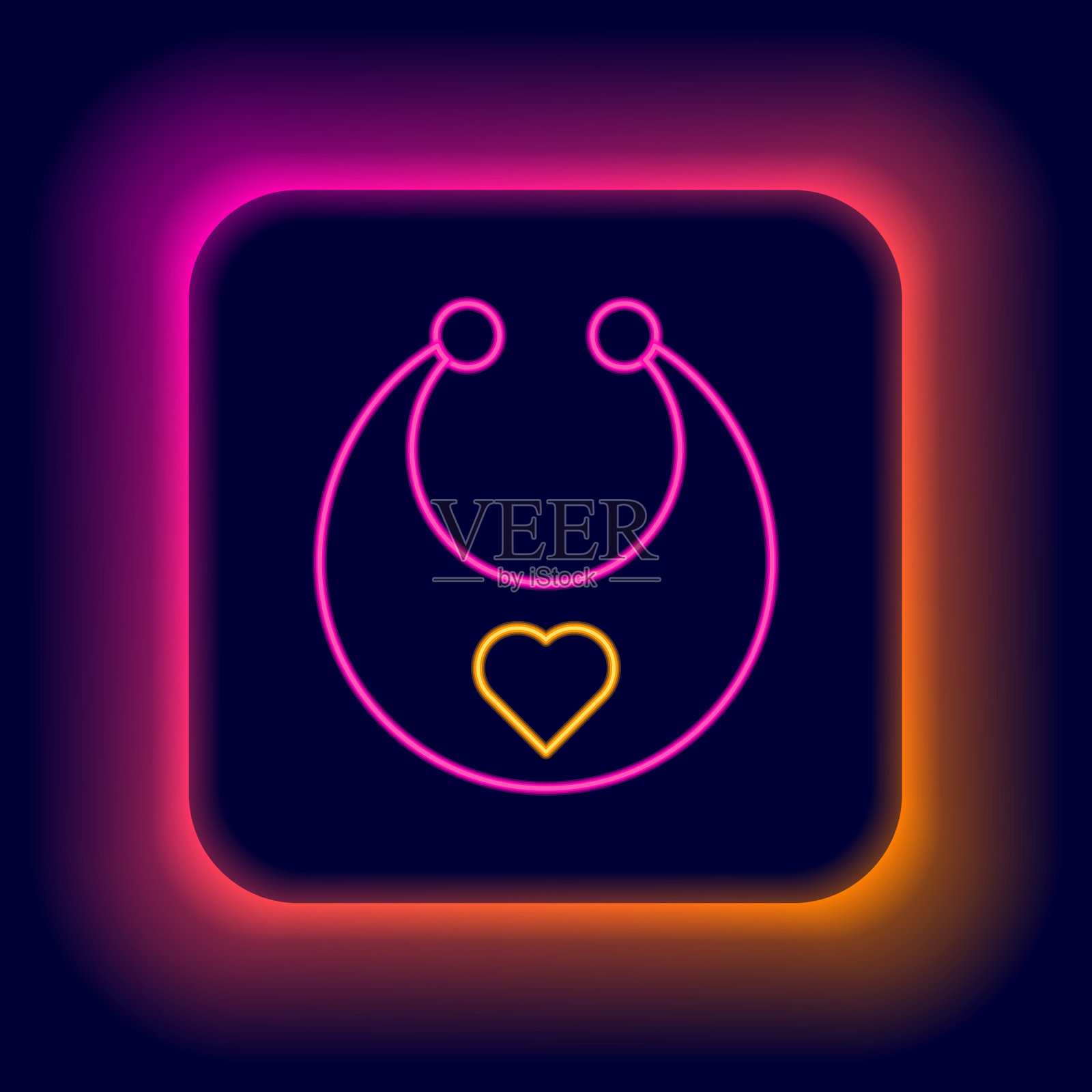 发光的霓虹灯线婴儿围嘴图标孤立在黑色插画图片素材