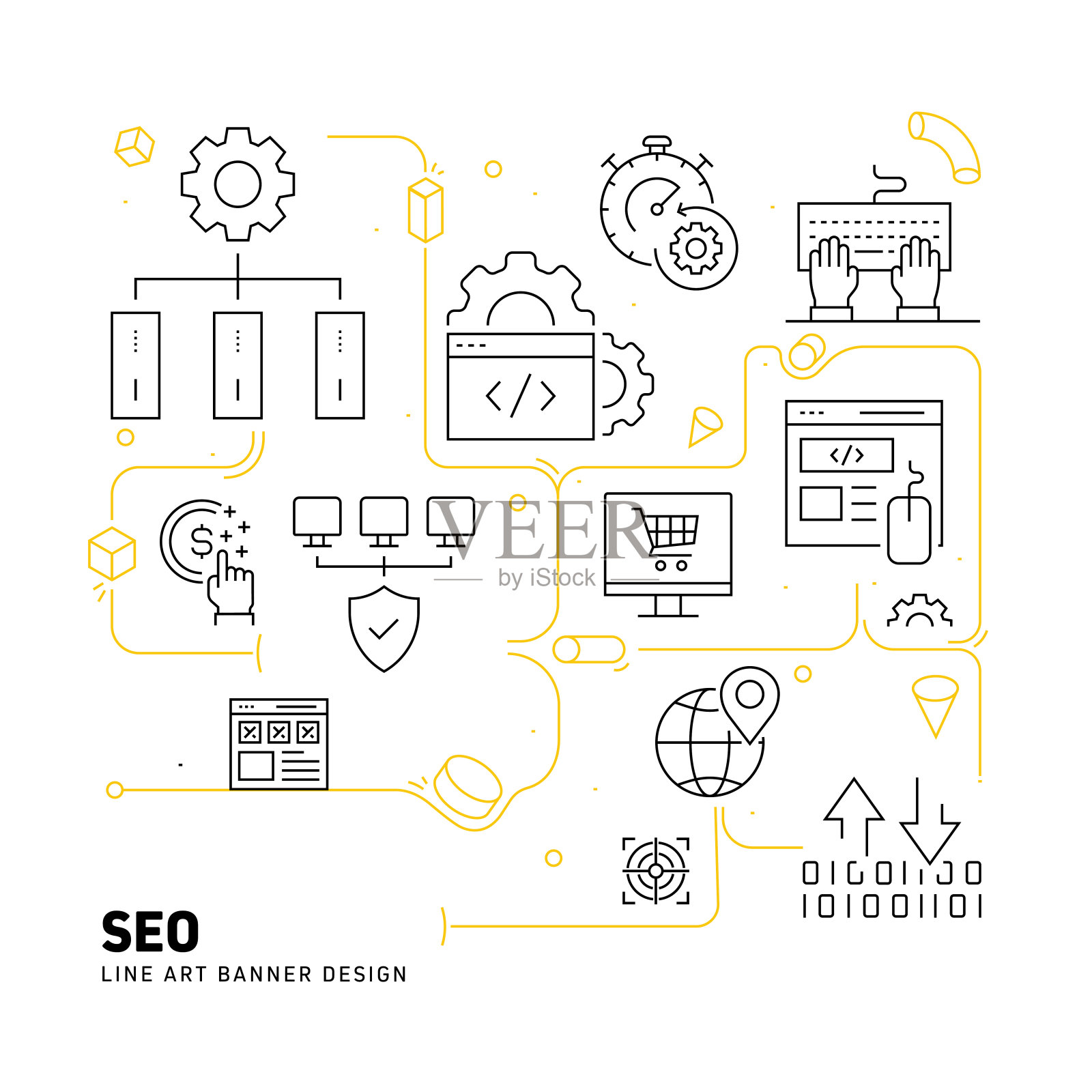 SEO相关的现代线条风格矢量插图插画图片素材