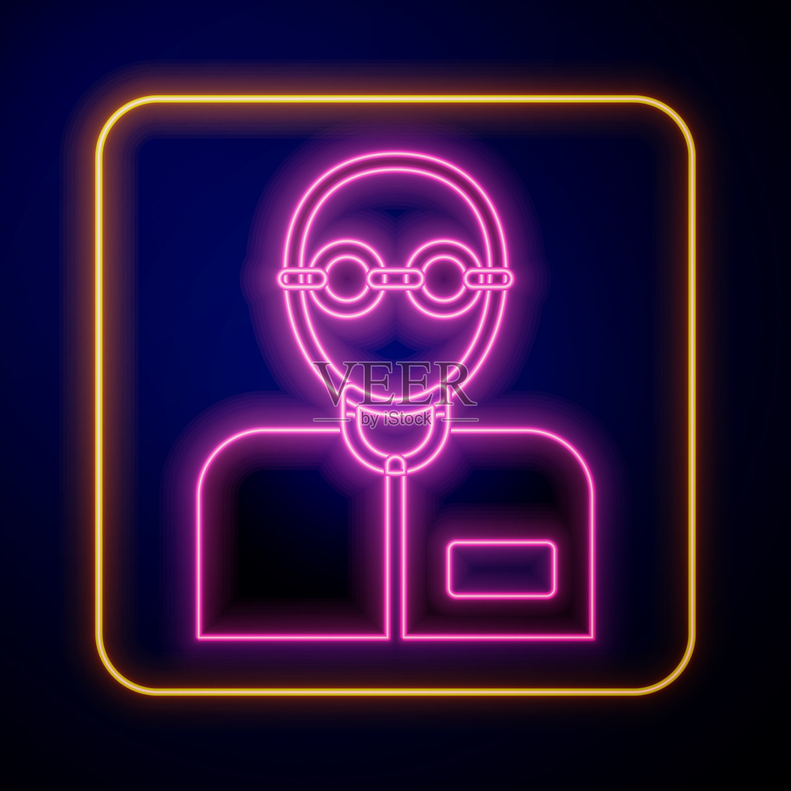 发光的霓虹灯老师图标孤立在黑色插画图片素材