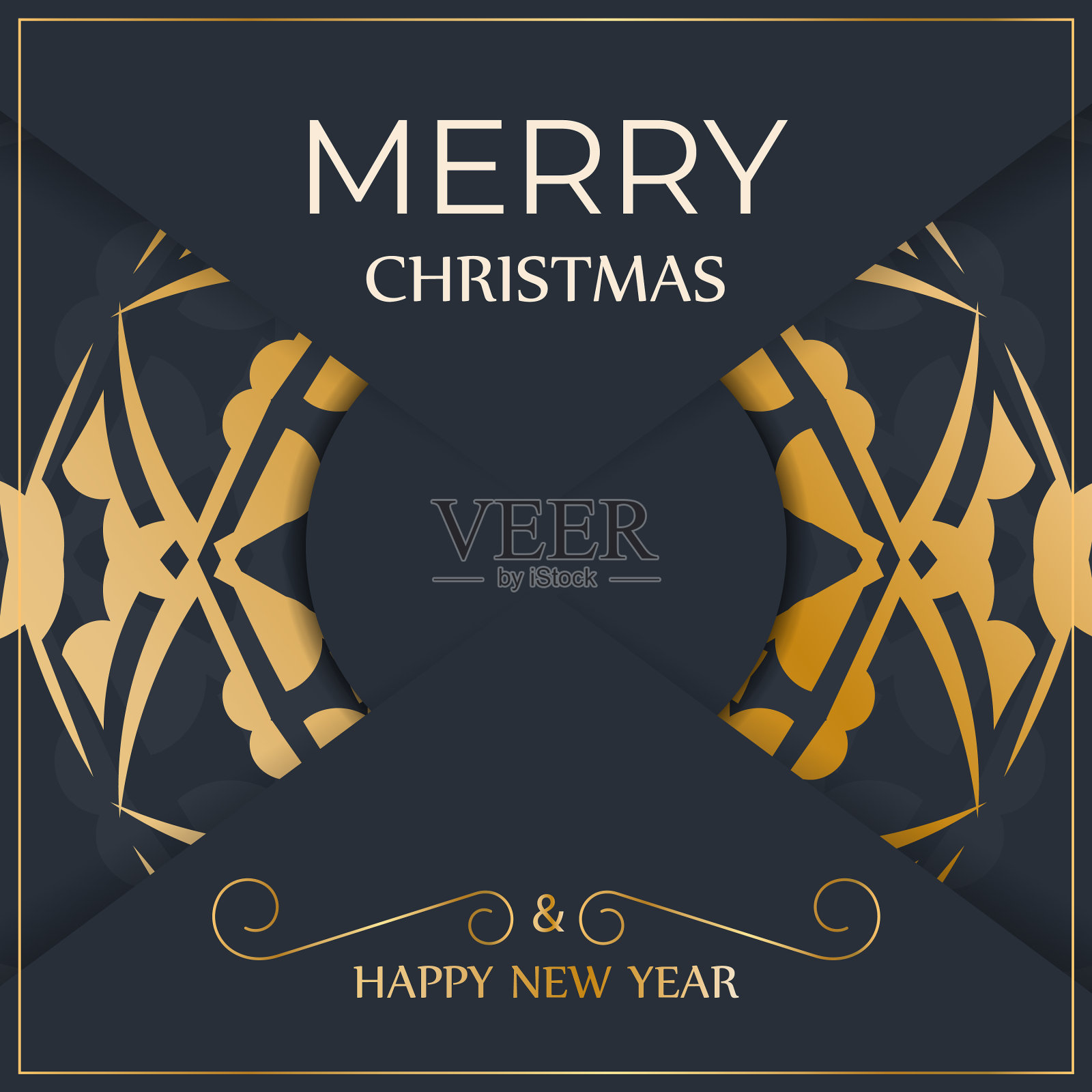 明信片模板新年快乐深蓝色插画图片素材