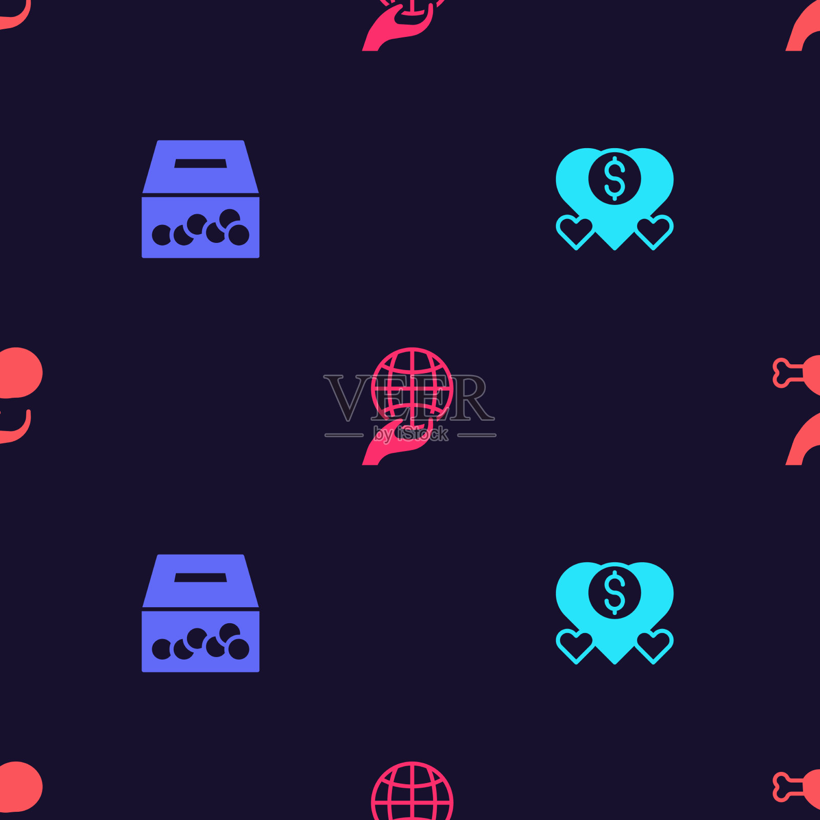 集合捐赠，慈善牵手地球图标素材