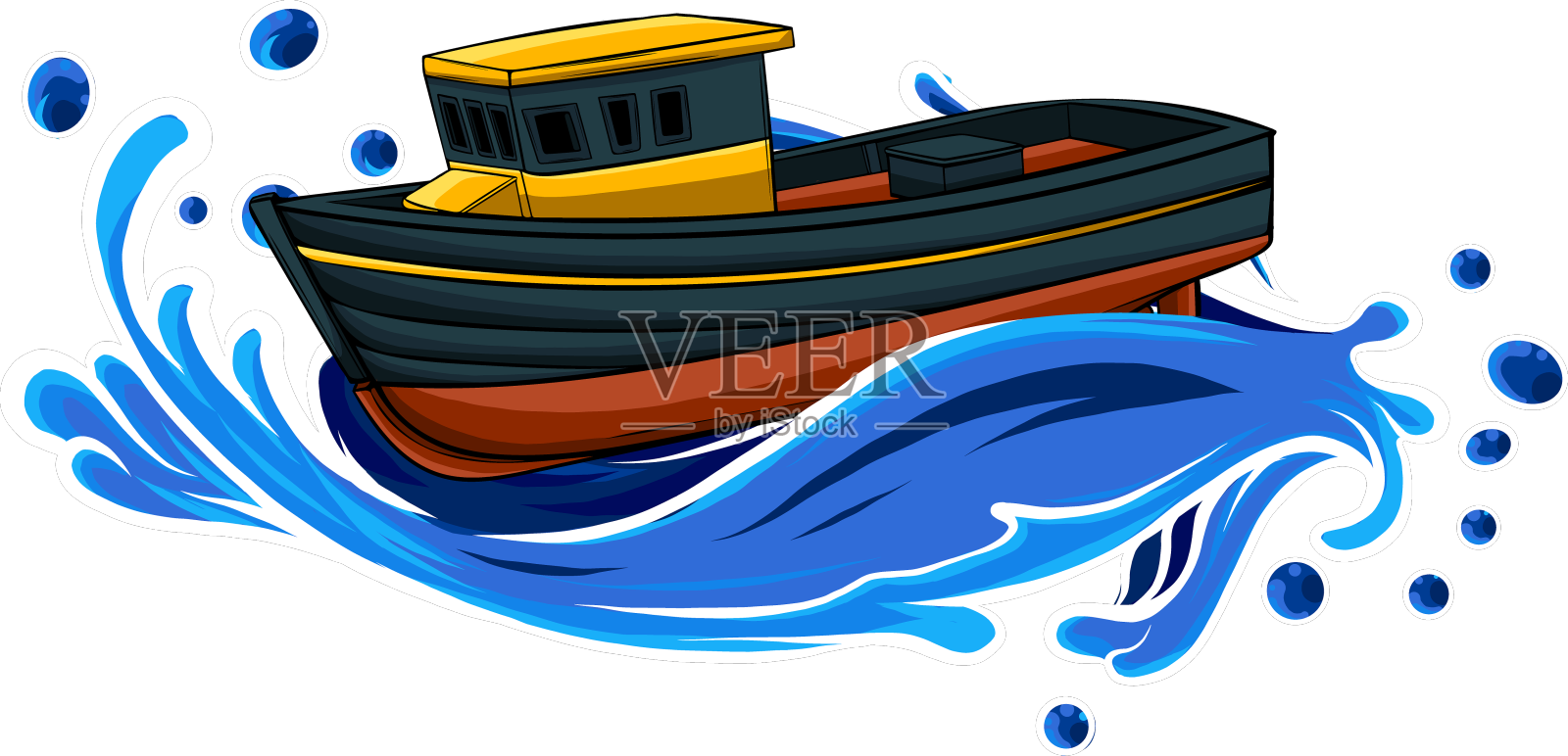 波浪中的渔船设计元素图片