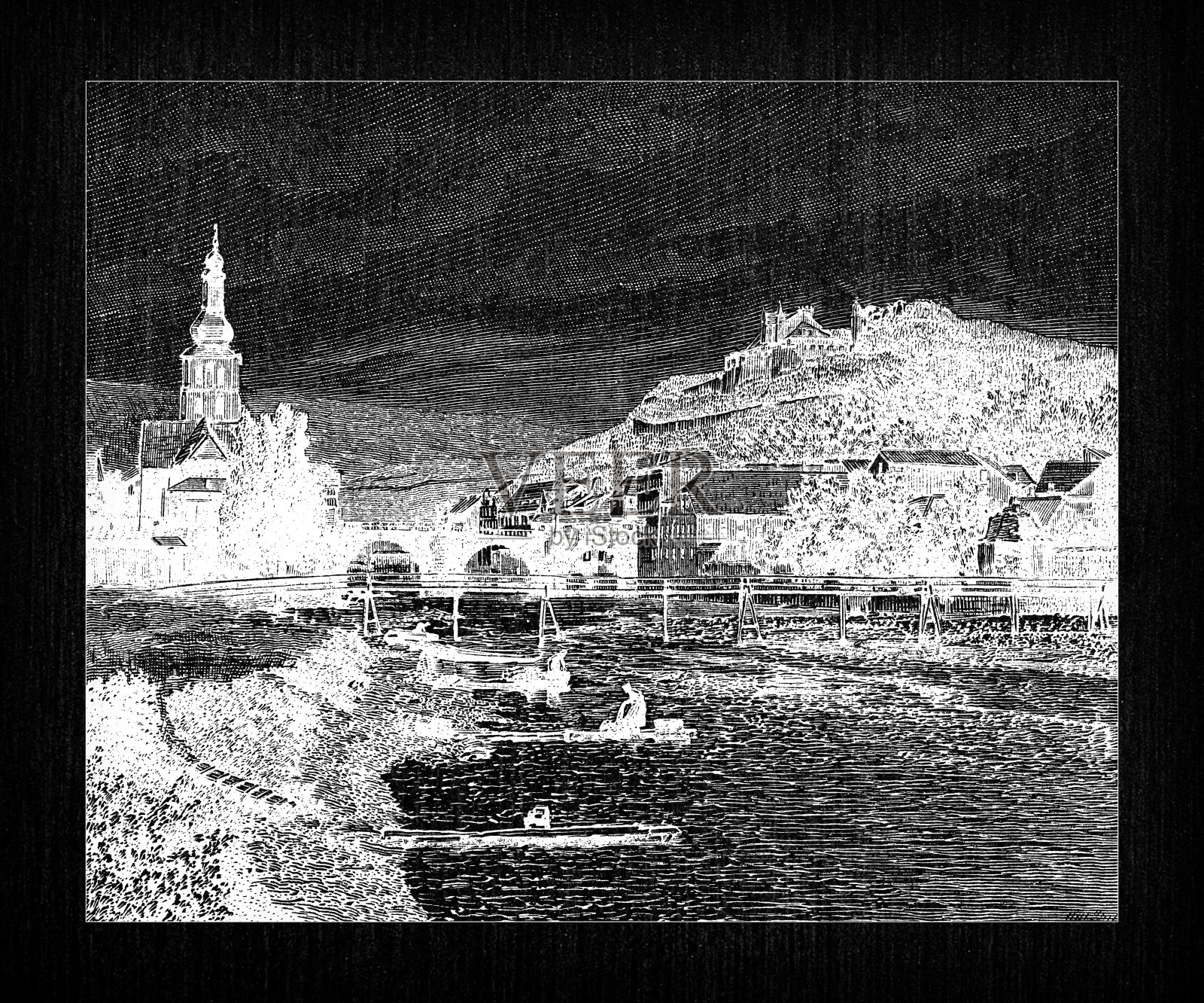 古色古香的法国版画插图:克鲁兹纳克插画图片素材