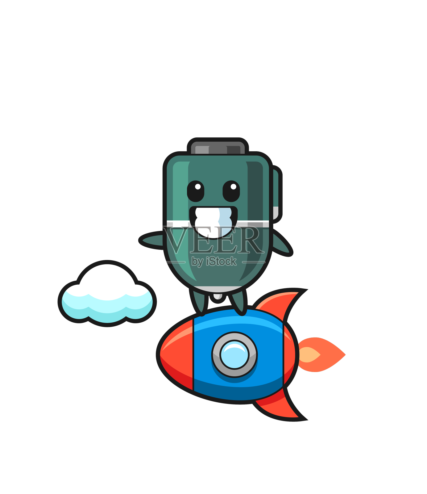 圆珠笔吉祥物骑着火箭设计元素图片