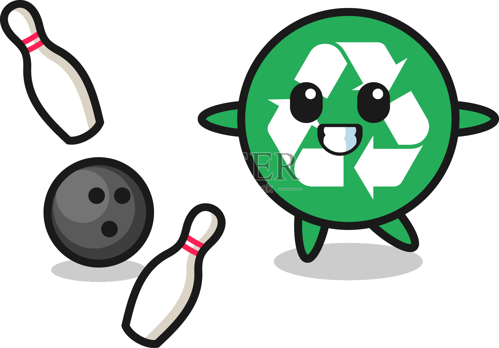 卡通人物的回收是打保龄球设计元素图片