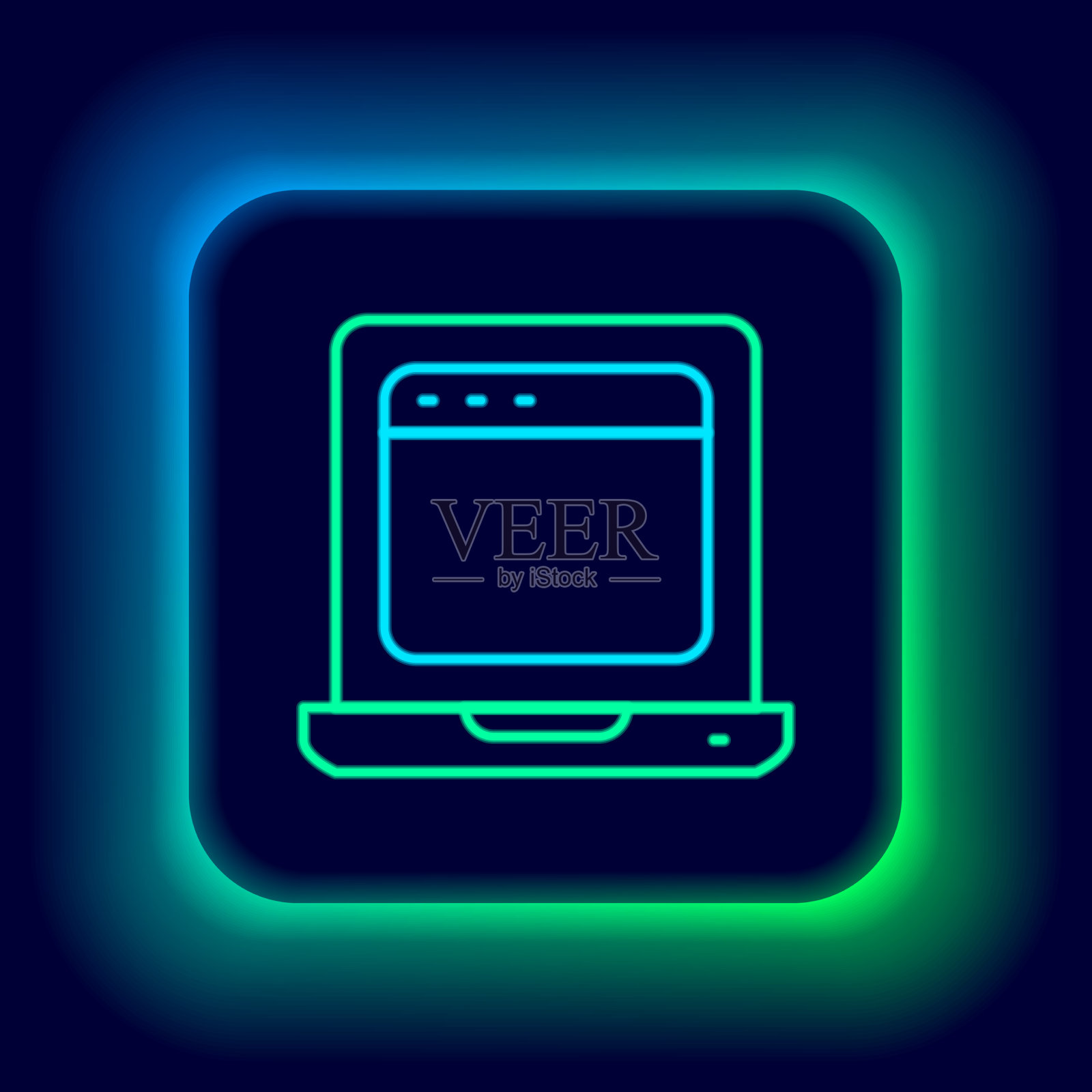 发光的霓虹灯线笔记本电脑与浏览器窗口图标图标素材