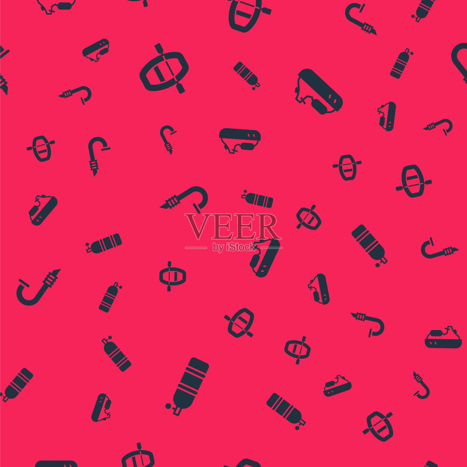 配备有桨、通气管和水上摩托的潜水艇图标素材