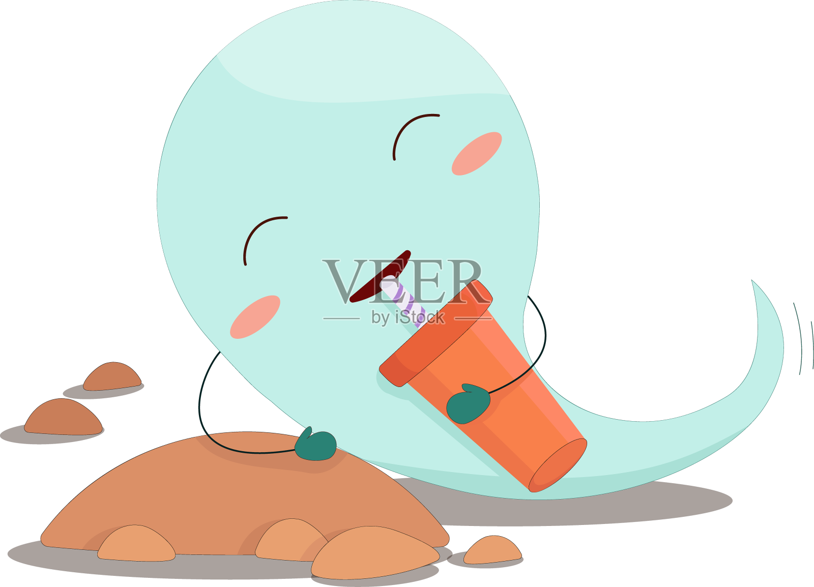 一个蓝色的小鬼魂躺在卵石上喝酒设计元素图片