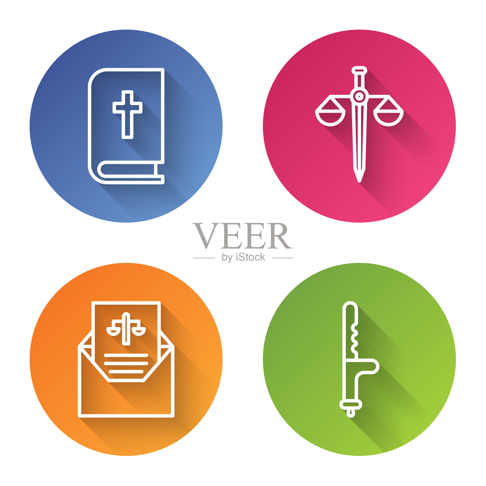 设置行圣经书的正义天平插画图片素材