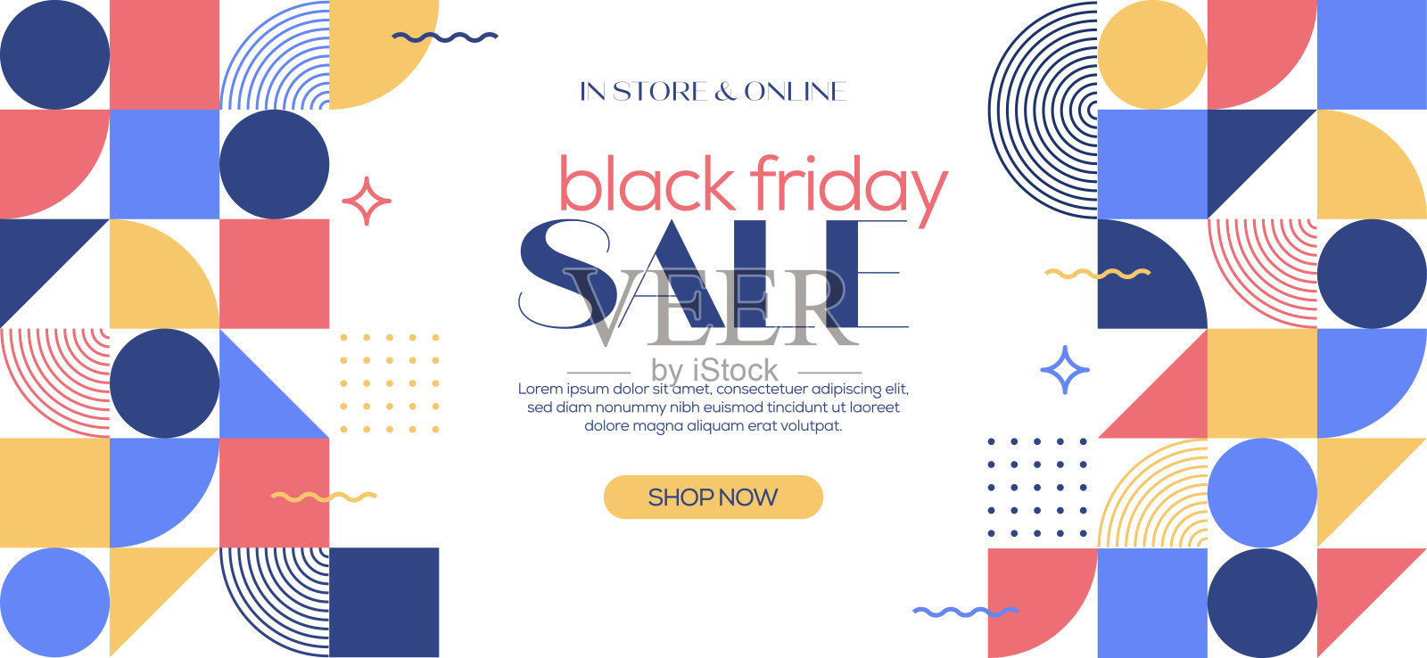 黑色星期五销售网页横幅，几何抽象风格设计插画图片素材