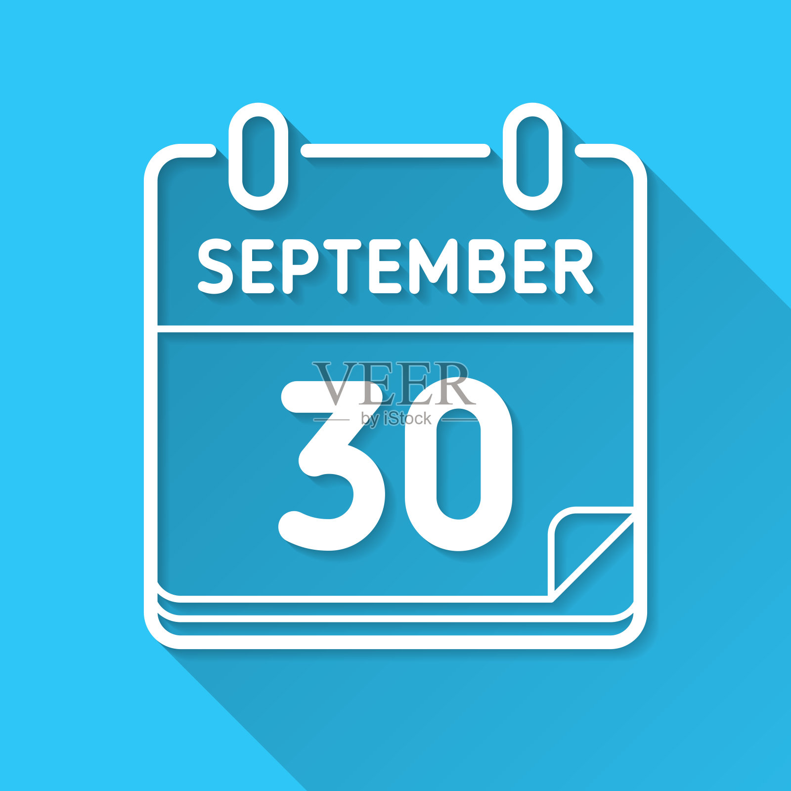 9月30日。图标在蓝色背景-平面设计与长阴影插画图片素材