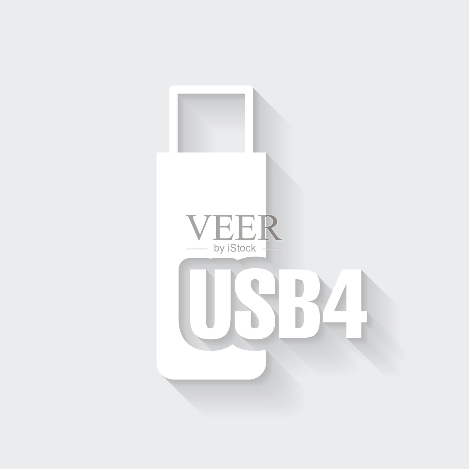 USB4闪存盘。图标与空白背景上的长阴影-平面设计插画图片素材