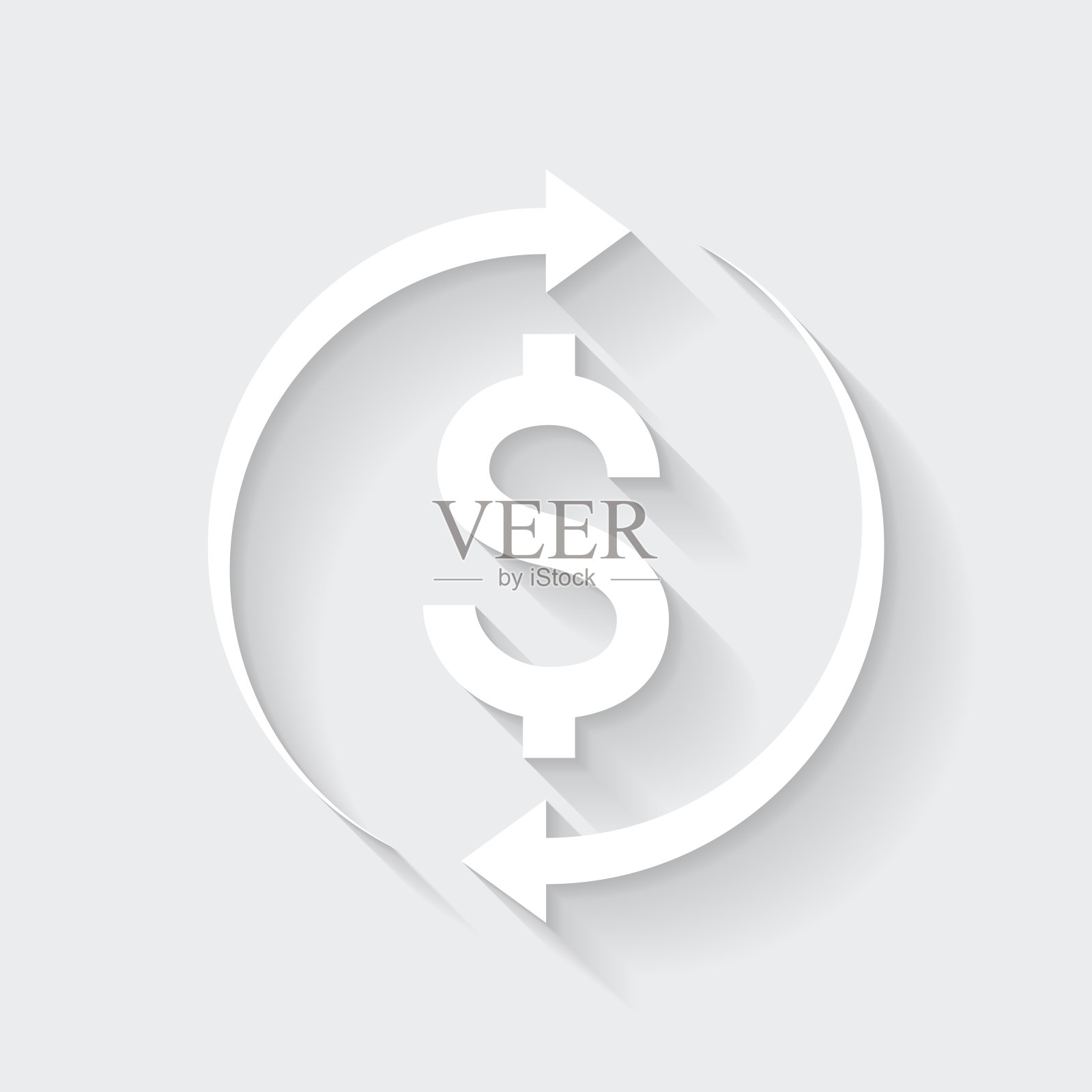 兑换和转账美元。图标与空白背景上的长阴影-平面设计插画图片素材