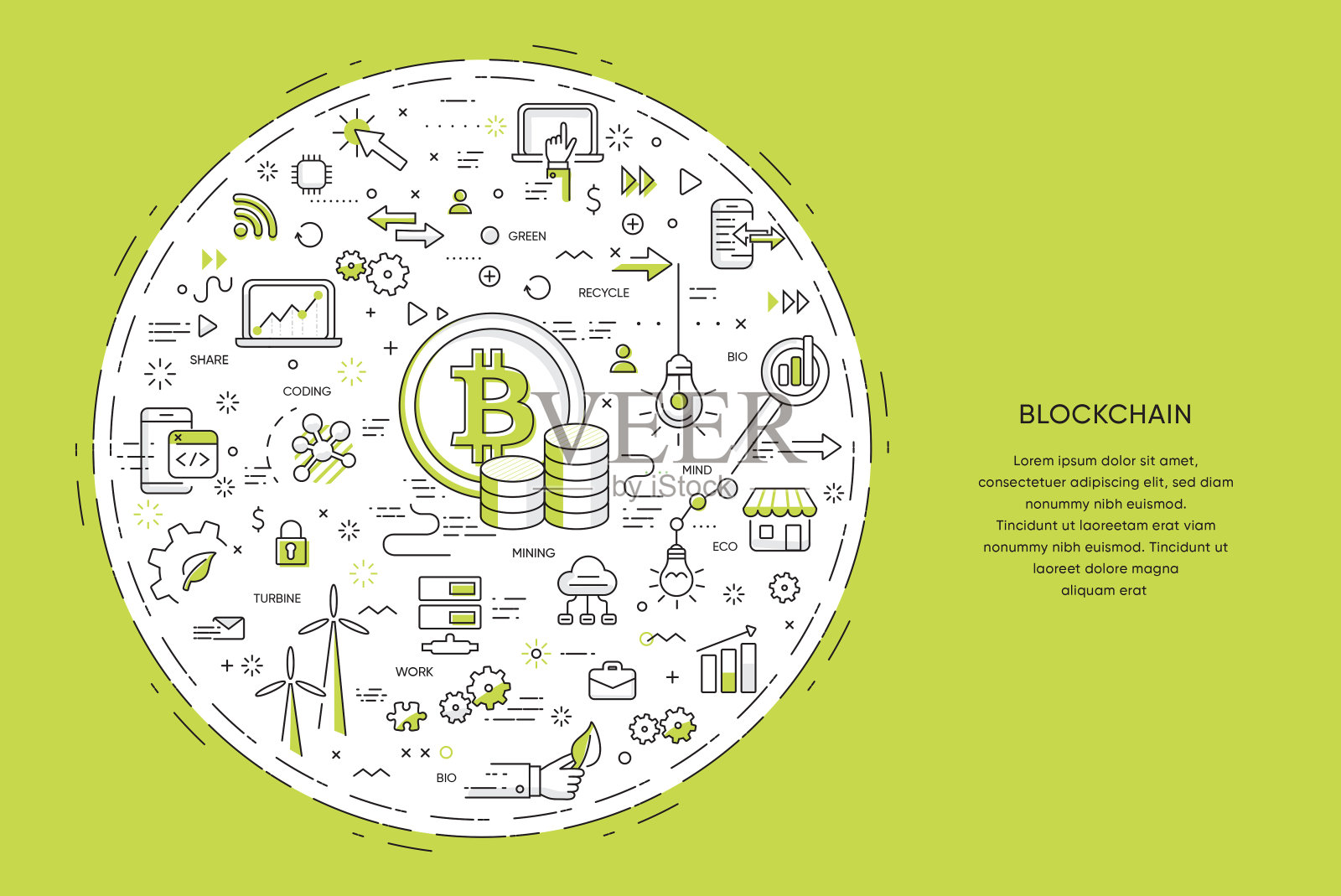 绿色圆圈涂鸦概念插画图片素材