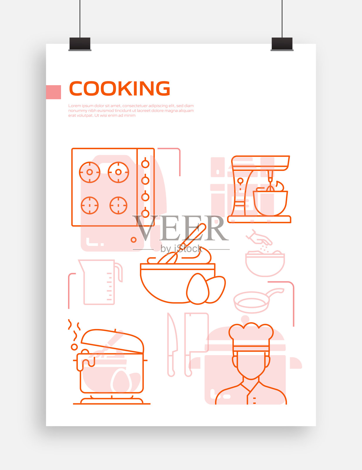 烹饪相关的现代线条风格矢量插图插画图片素材