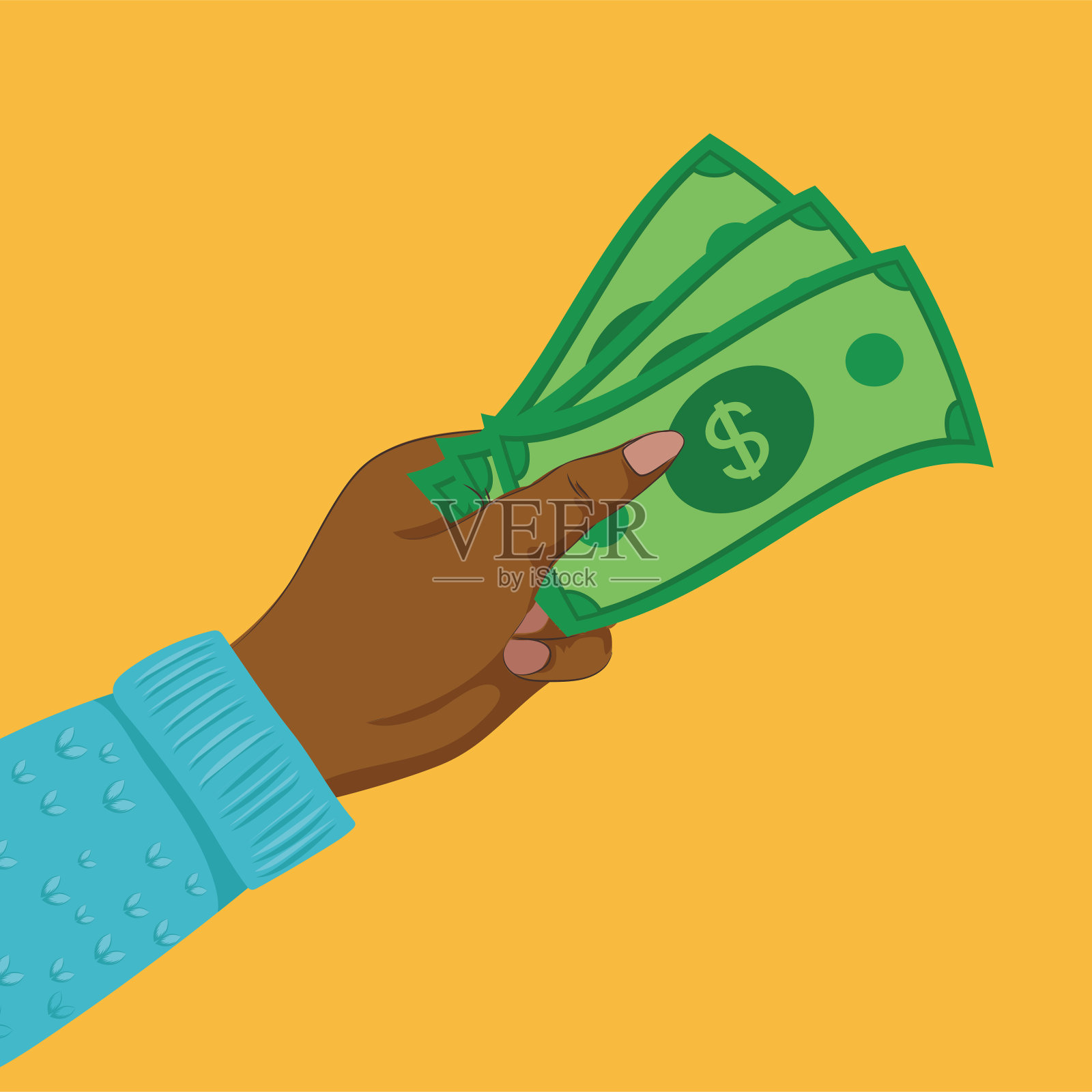 一个人手里拿着一美元钞票插画图片素材