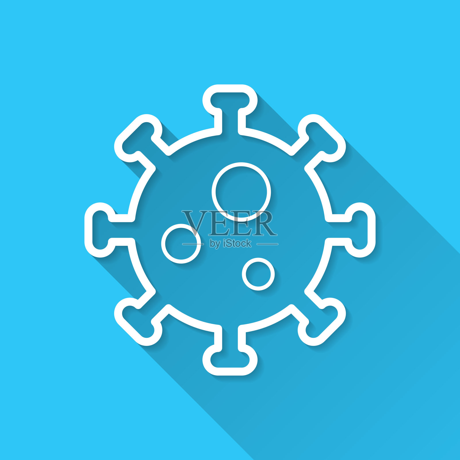 冠状病毒细胞(COVID-19)。蓝色背景上的图标-长阴影平面设计插画图片素材