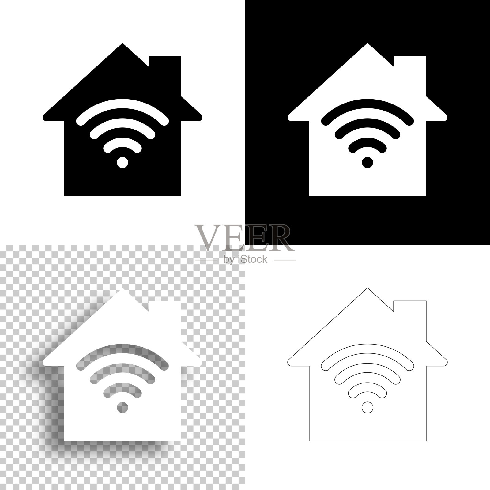 智能家居。图标设计。空白，白色和黑色背景-线图标图标素材