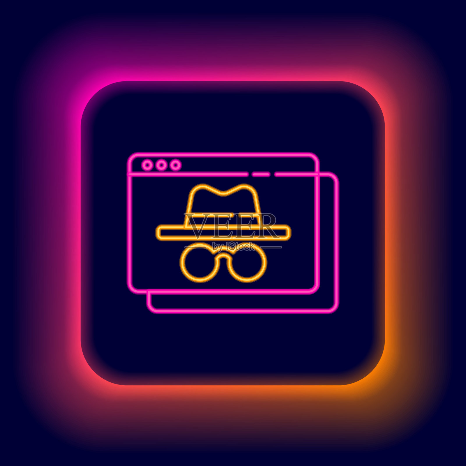 发光的霓虹灯线浏览器隐身窗口图标插画图片素材