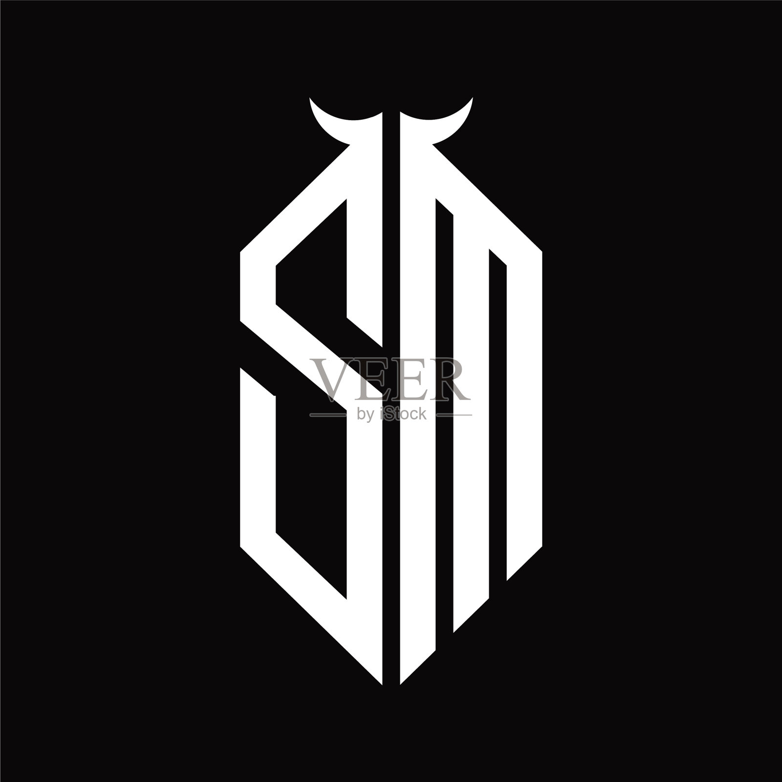 Zm标志字母与号角形状孤立的黑色插画图片素材