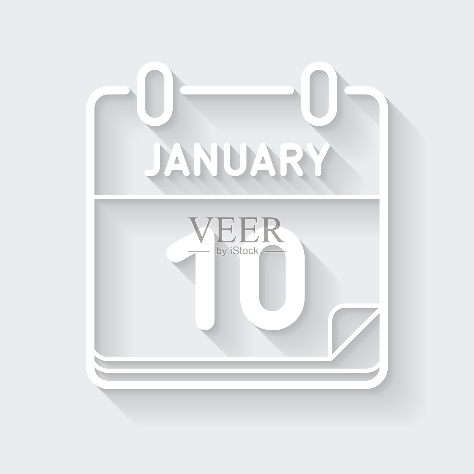 1月10日。图标与空白背景上的长阴影-平面设计插画图片素材