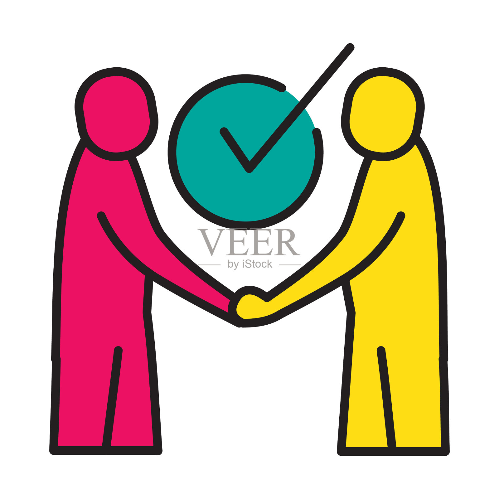 人力资源团队工作握手业务人员细线图标-可编辑的笔划插画图片素材