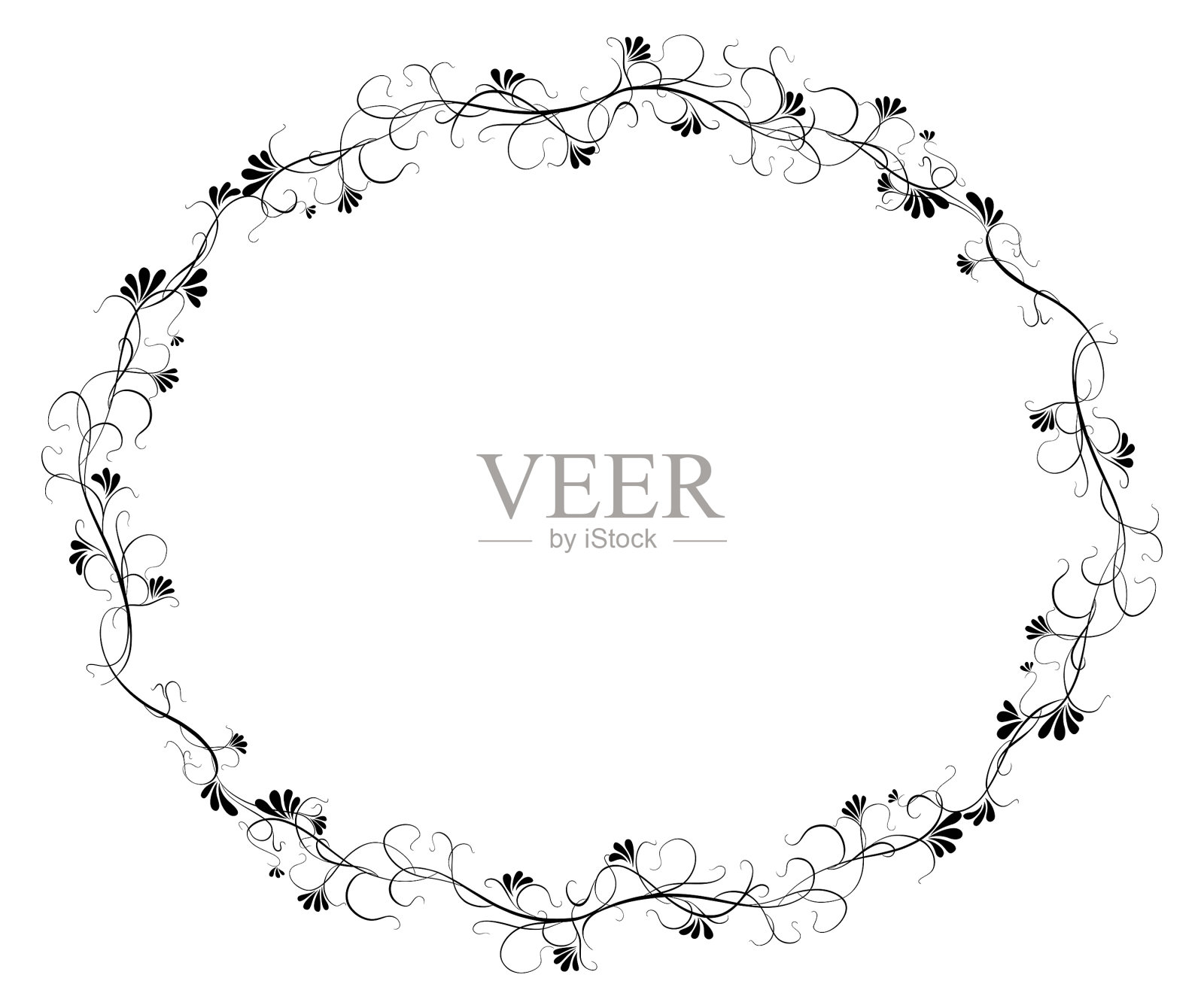 黑白花框架插画图片素材