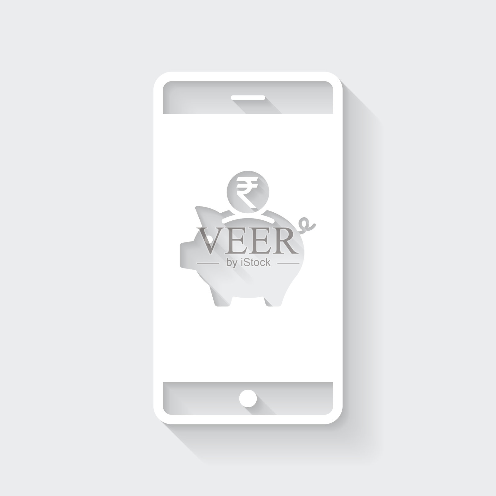 用智能手机储蓄印度卢比。图标与空白背景上的长阴影-平面设计插画图片素材