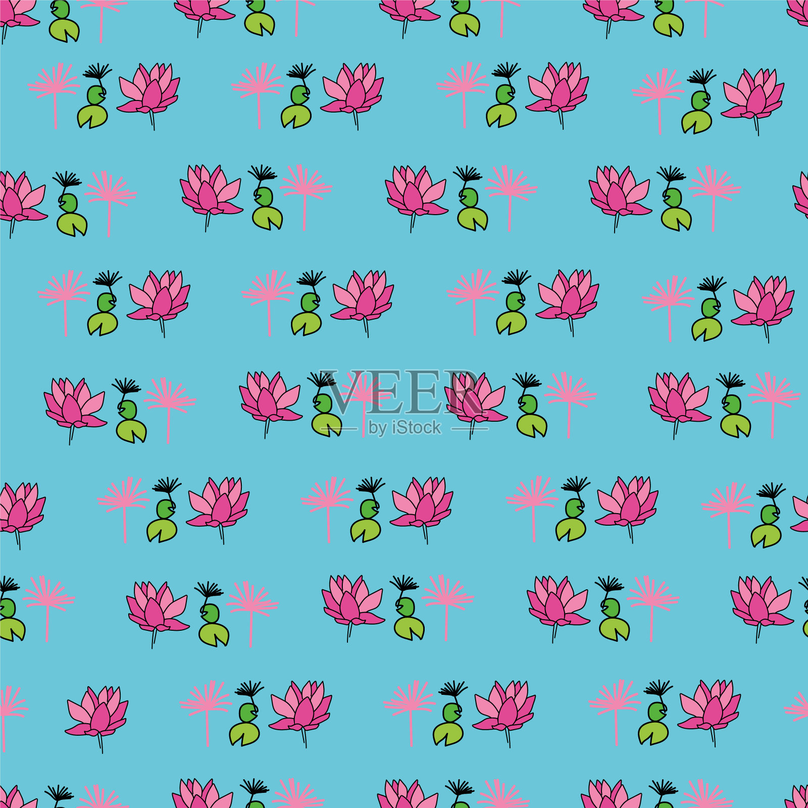 五颜六色、鲜艳的荷花插画图片素材