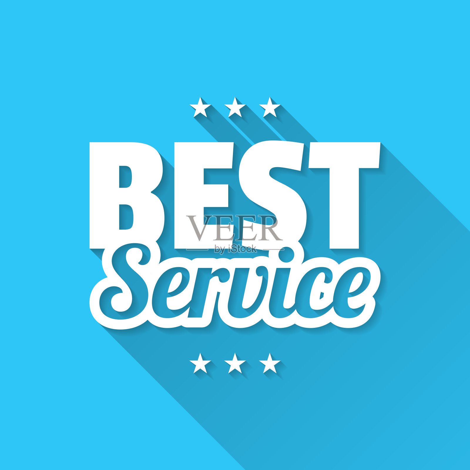 最好的服务。蓝色背景上的图标-长阴影平面设计插画图片素材