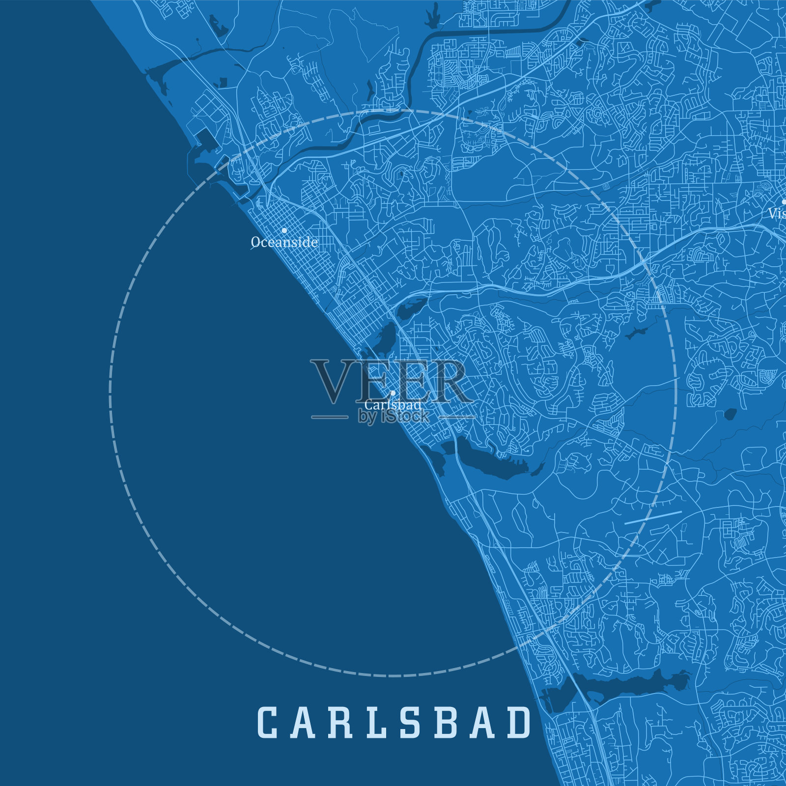 卡尔斯巴德CA城市矢量道路地图蓝色文本插画图片素材