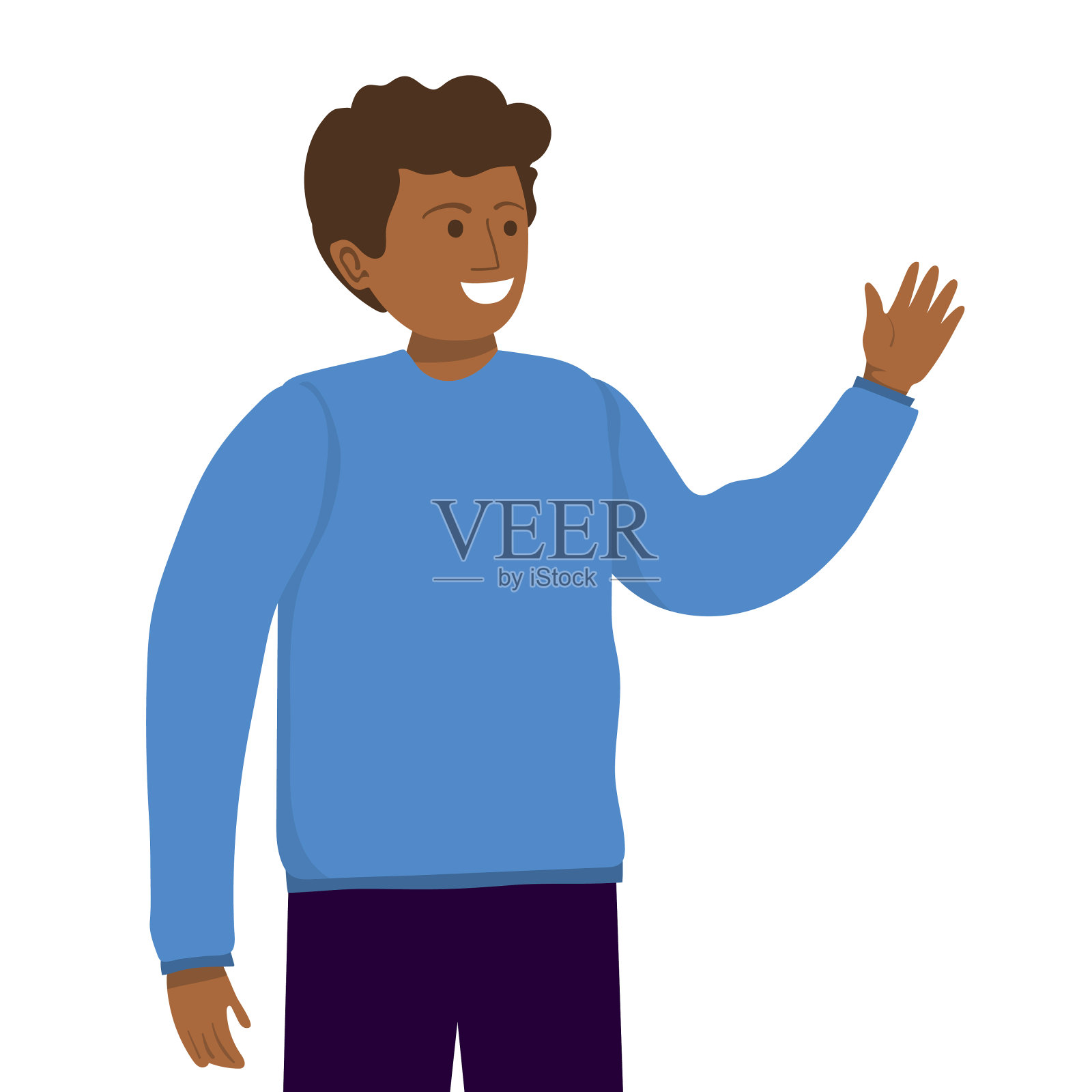 一个人在透明的背景上挥舞着平坦的颜色。插画图片素材