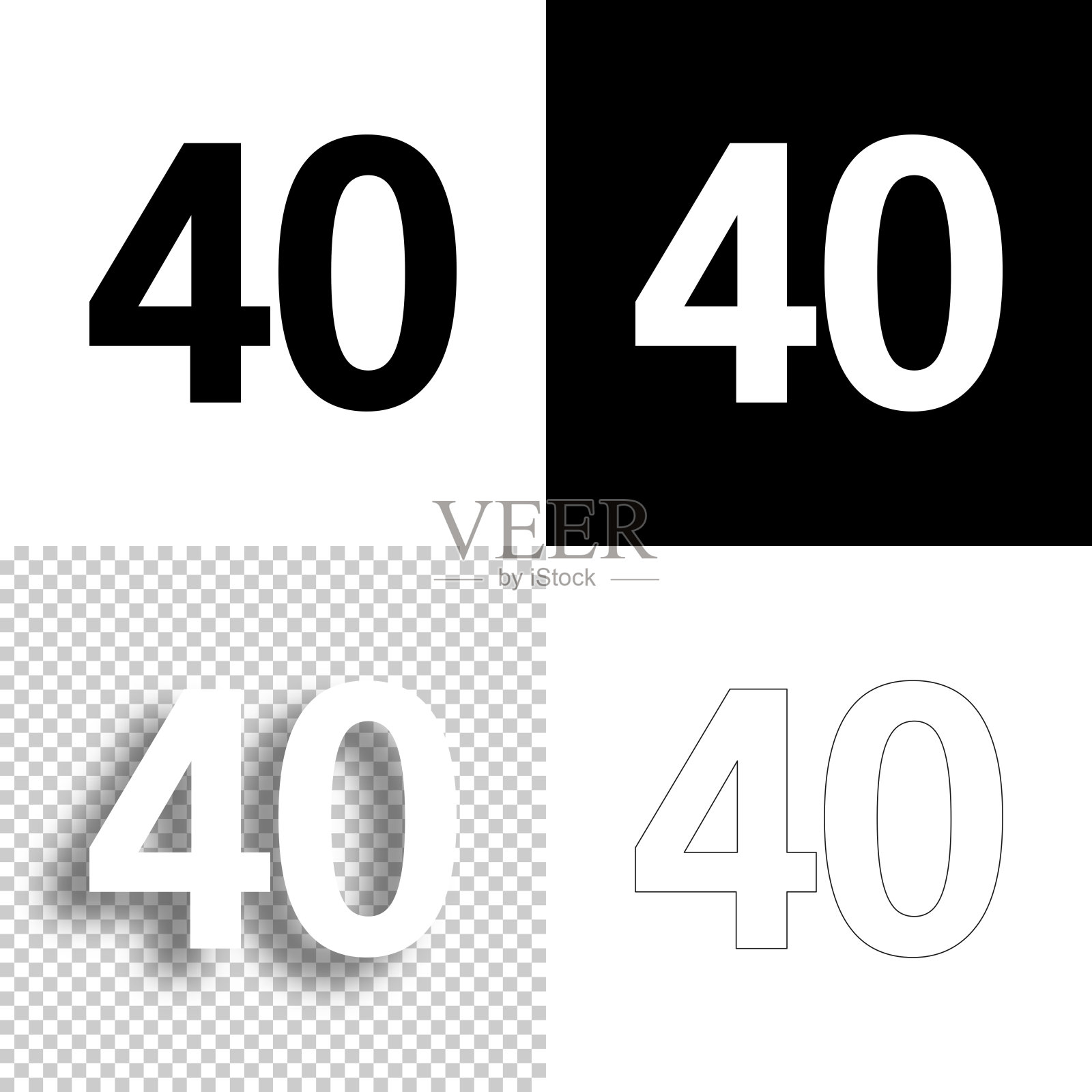 40 - 40号。图标设计。空白，白色和黑色背景-线图标插画图片素材