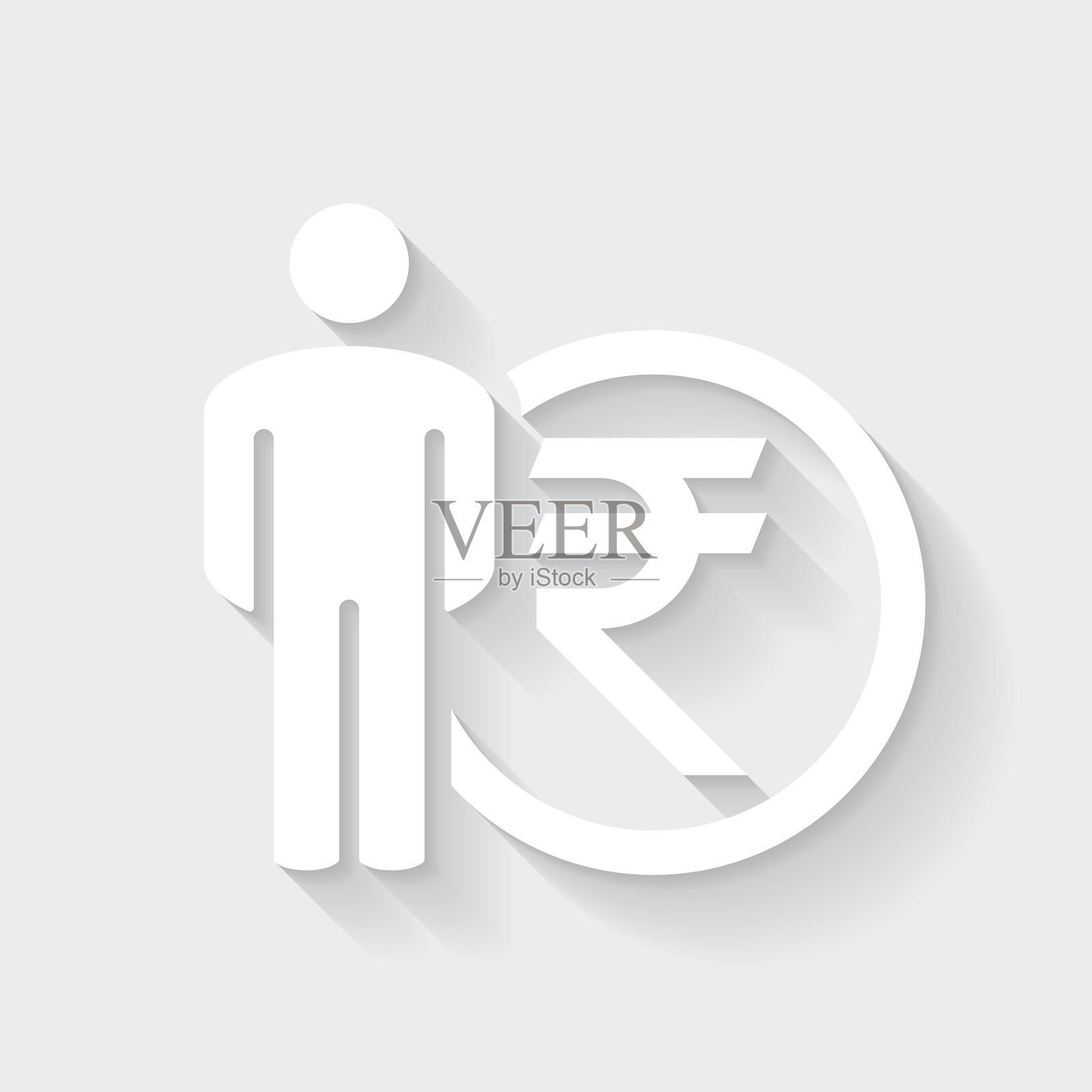 印着印度卢比的人。图标与空白背景上的长阴影-平面设计设计元素图片