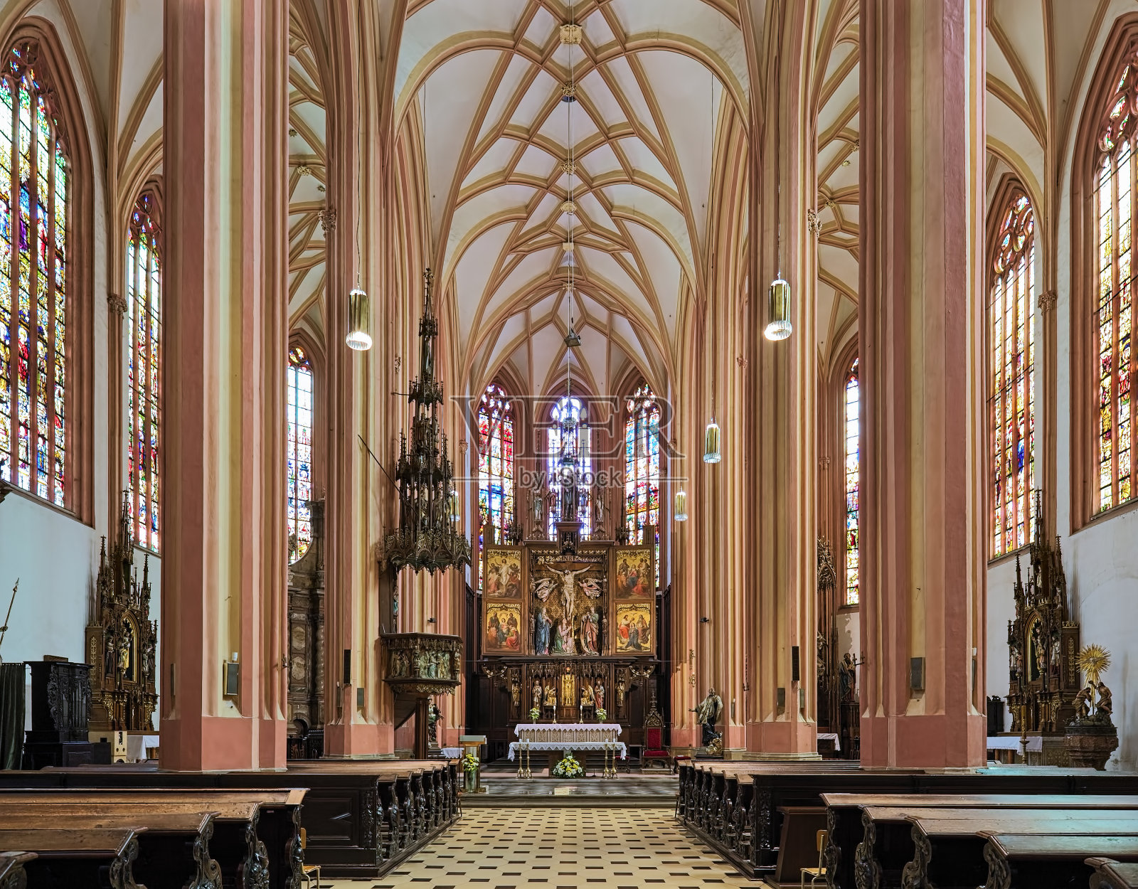 捷克共和国奥洛穆茨圣莫里斯教堂内部照片摄影图片