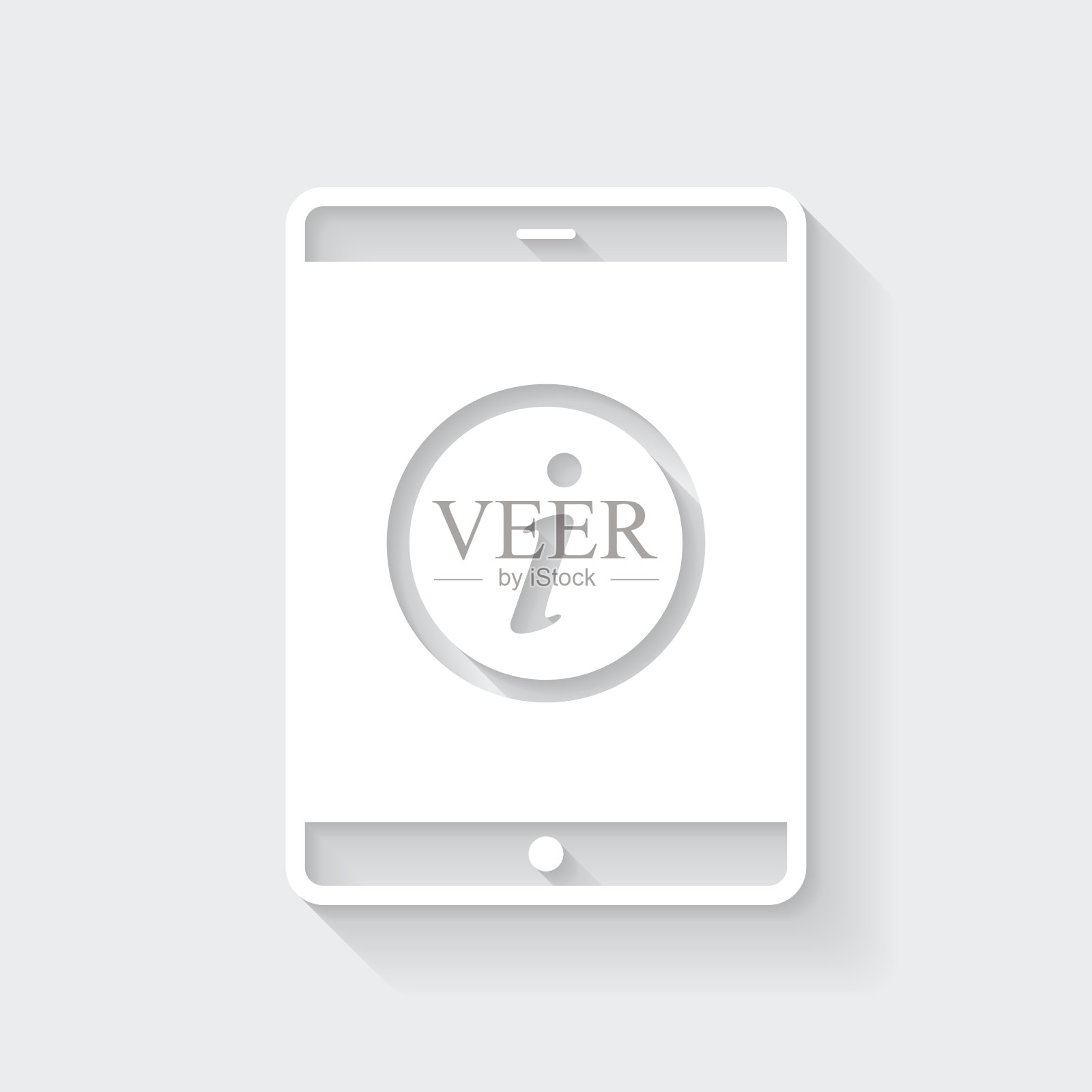 带有信息标志的平板电脑。图标与空白背景上的长阴影-平面设计插画图片素材