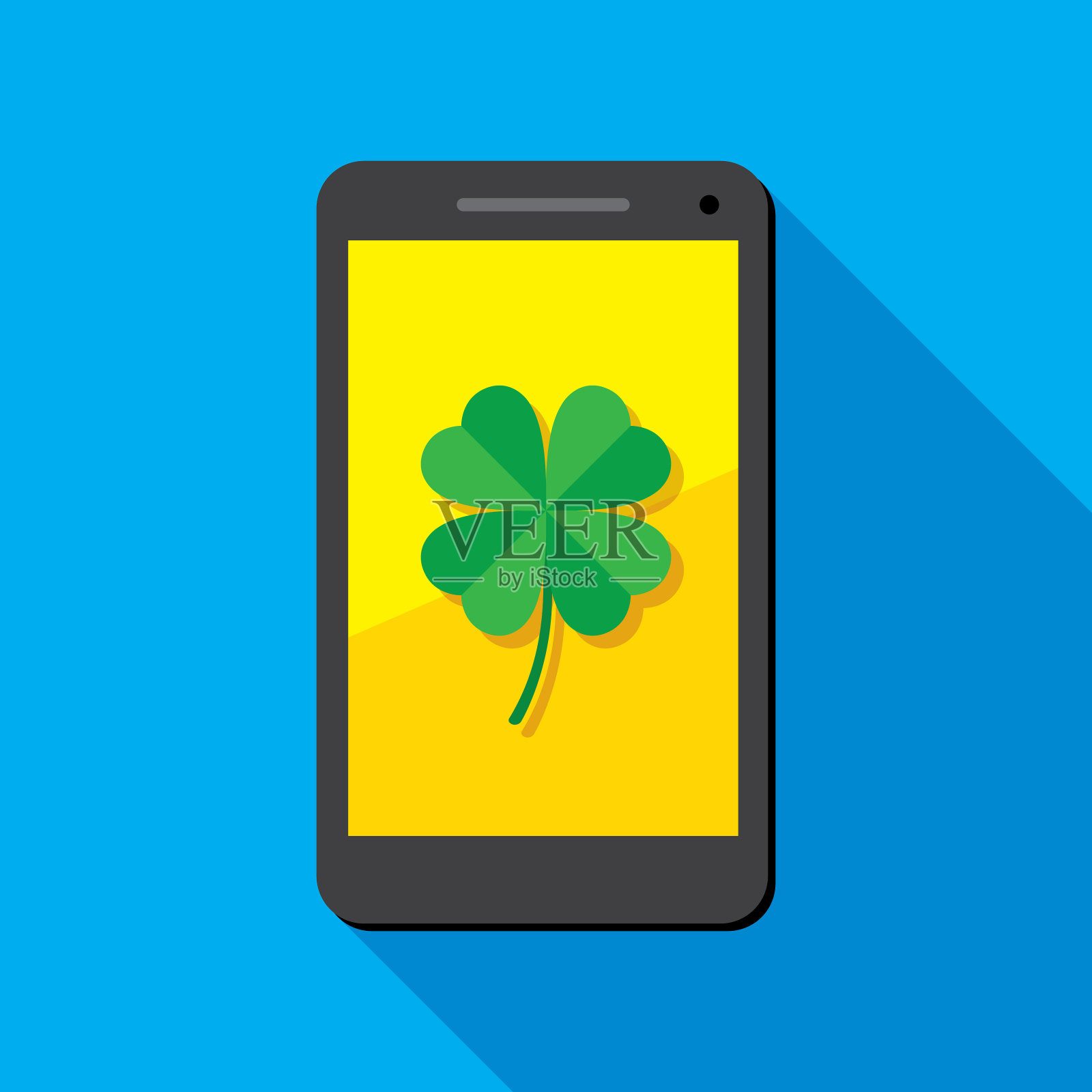 四叶三叶草智能手机图标平插画图片素材