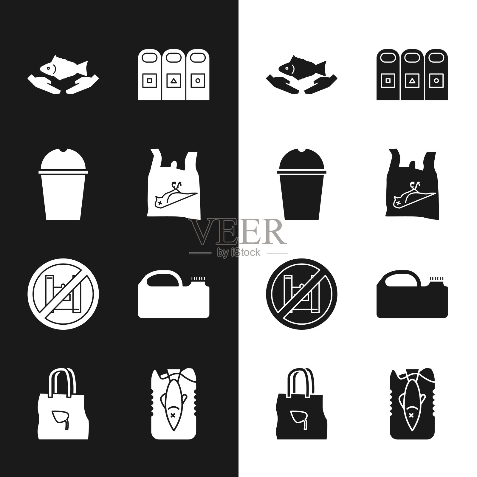 置死鸟、塑料、纸、玻璃、水、鱼图标素材