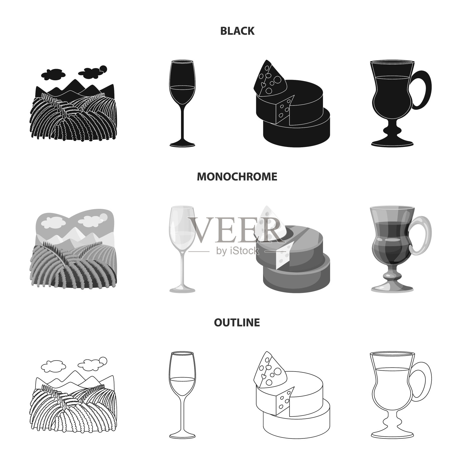 农场和葡萄园标志集图标素材