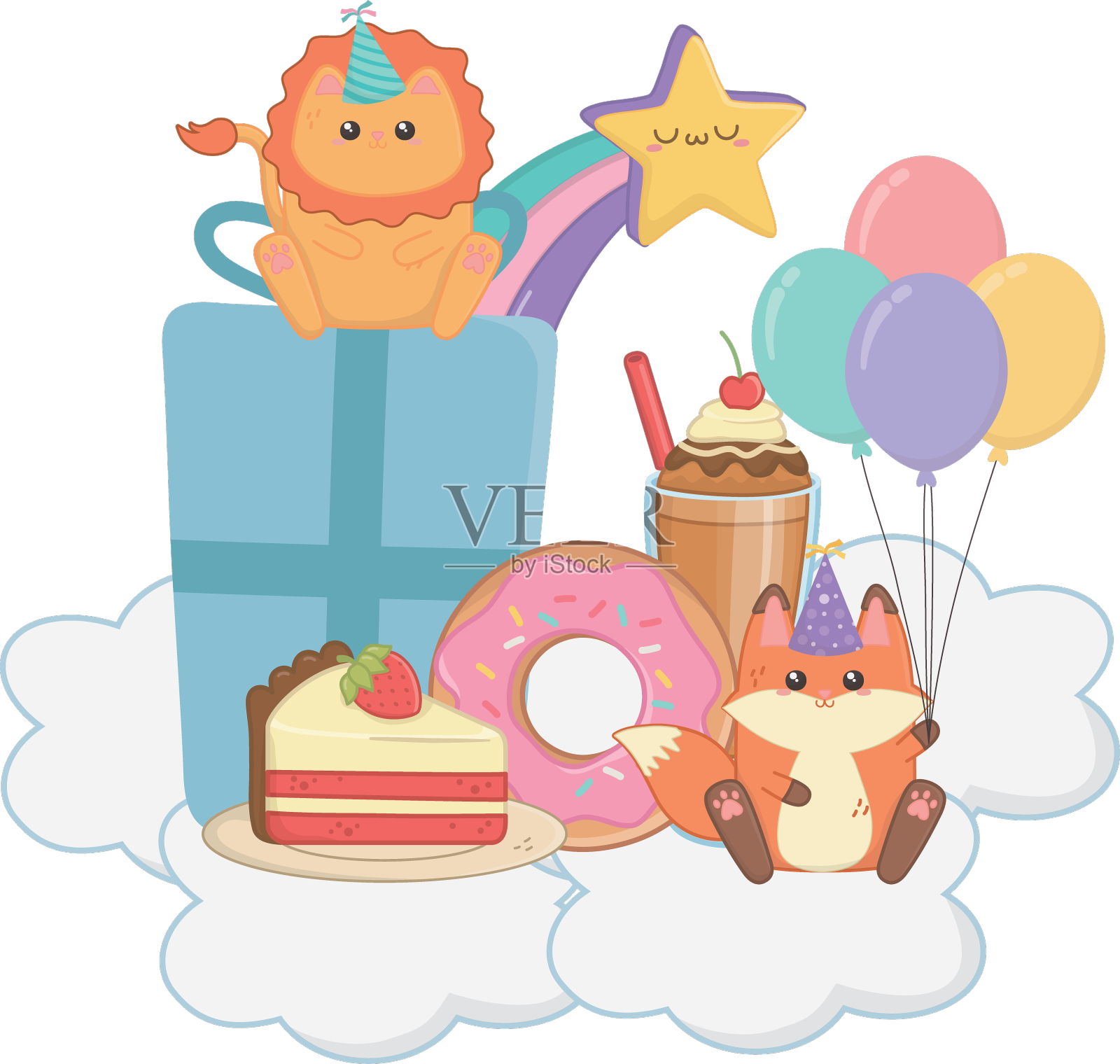 狮子和狐狸在欢度生日设计元素图片