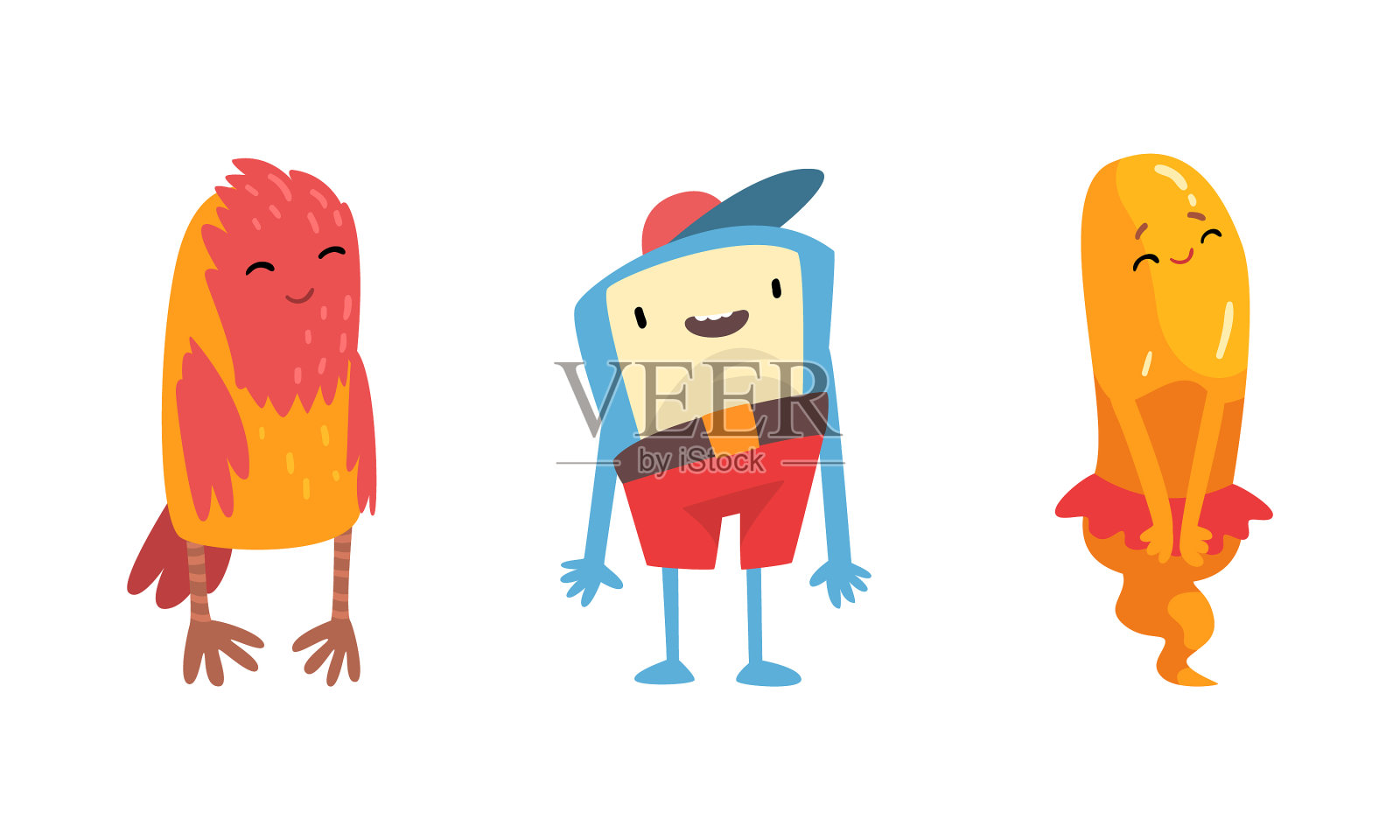 有趣的怪物角色，戴着帽子和裙子插画图片素材