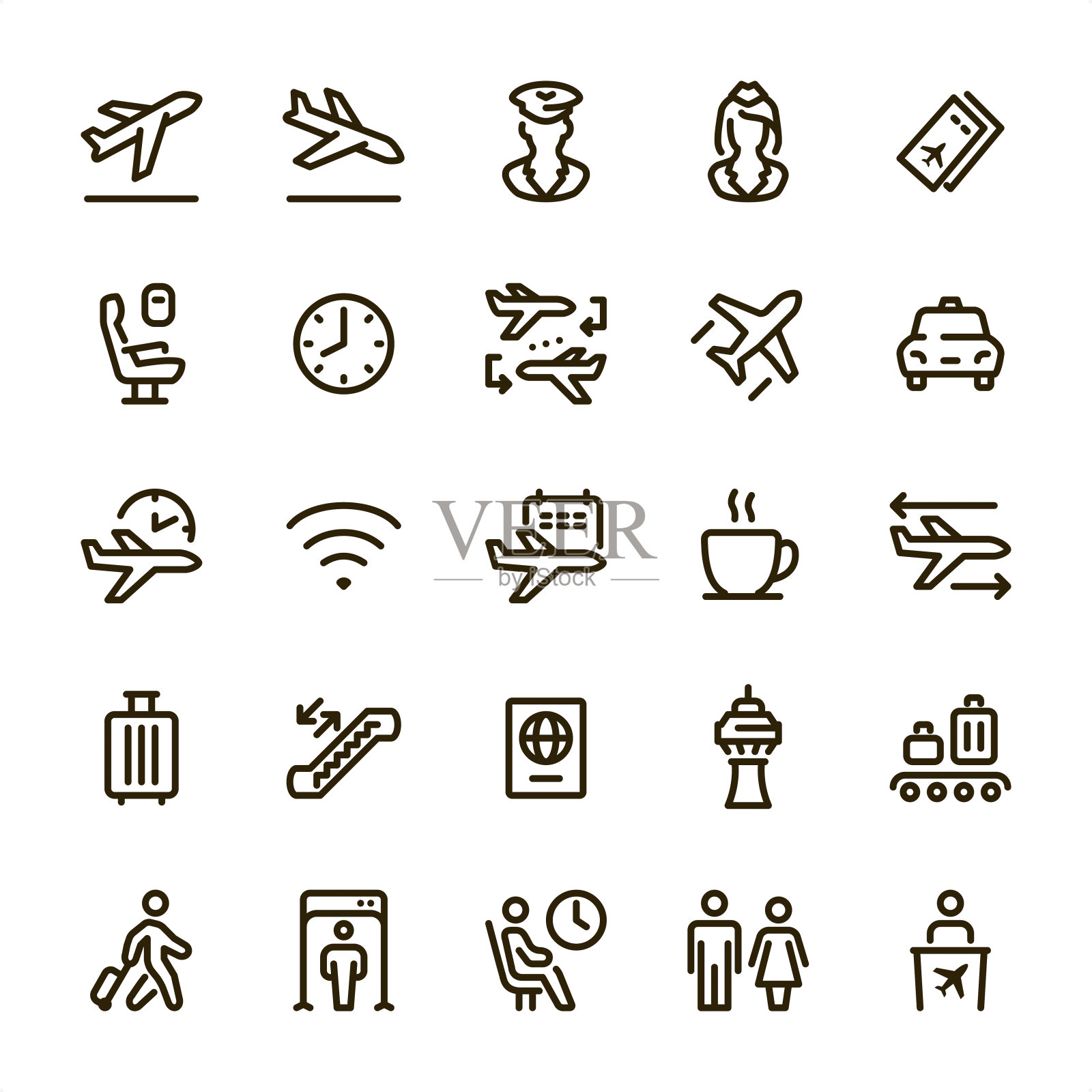 机场和旅行-像素完美的线条图标图标素材