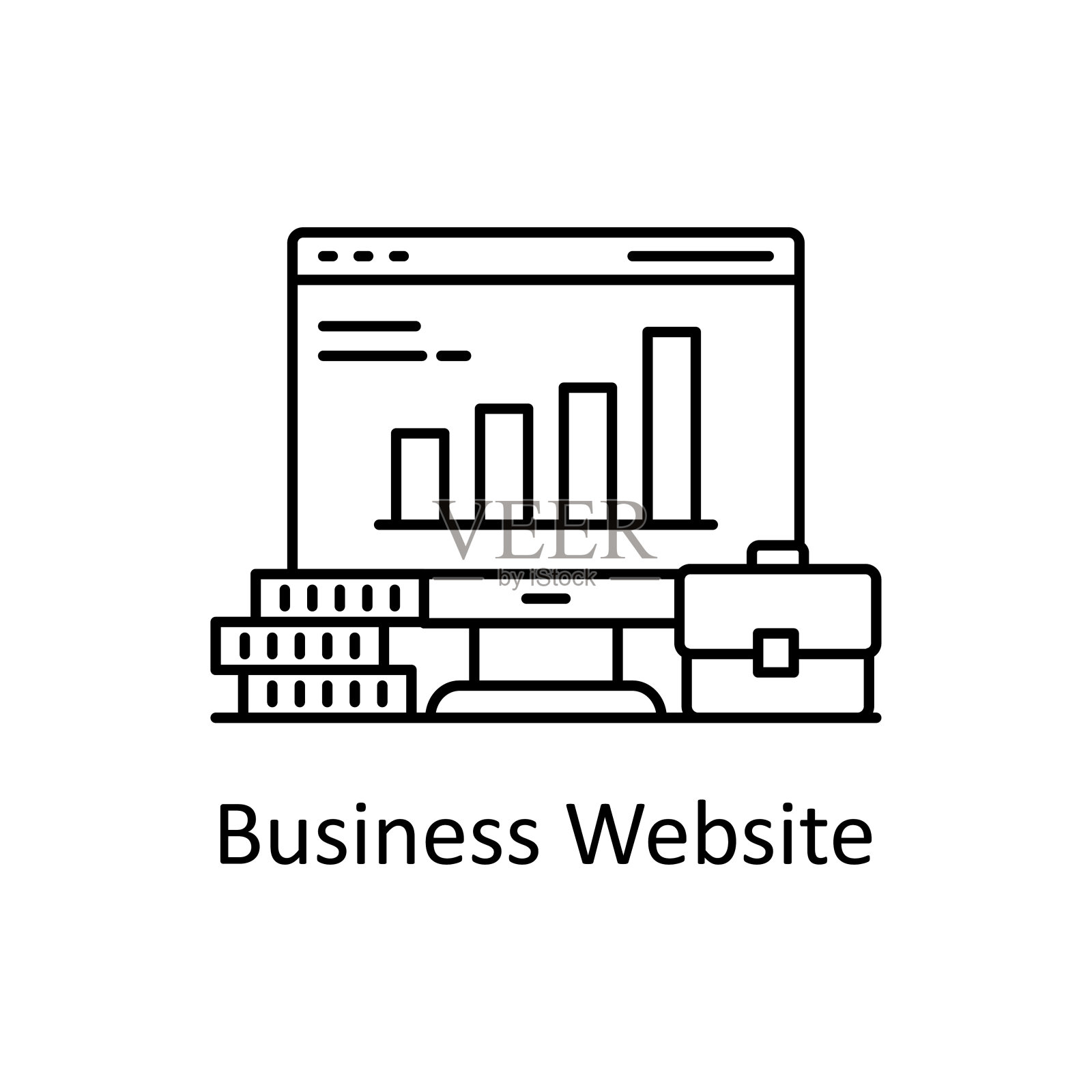 商业网站矢量轮廓图标设计插图。白色背景EPS 10文件上的商业伙伴关系符号插画图片素材