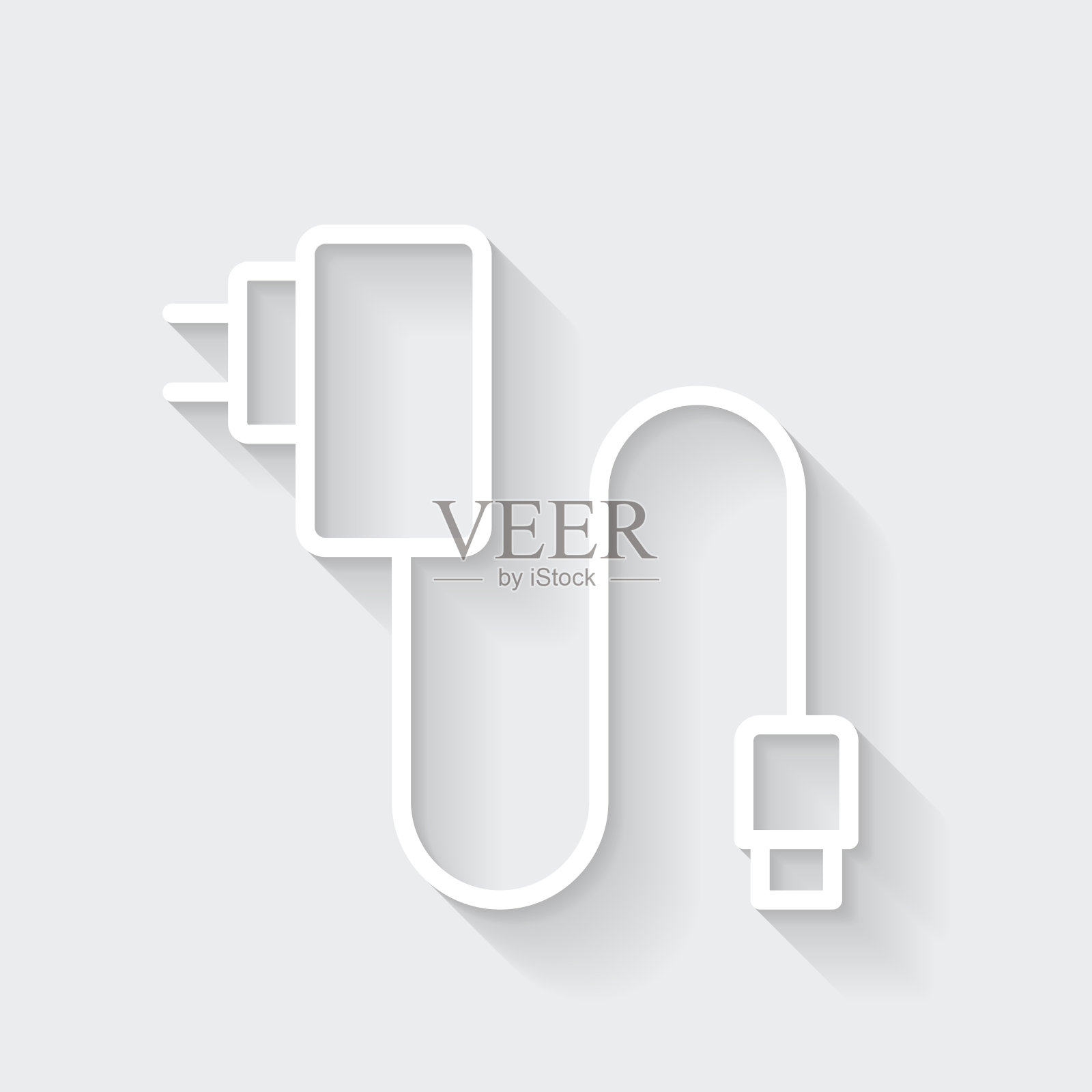 手机充电器。图标与空白背景上的长阴影-平面设计插画图片素材