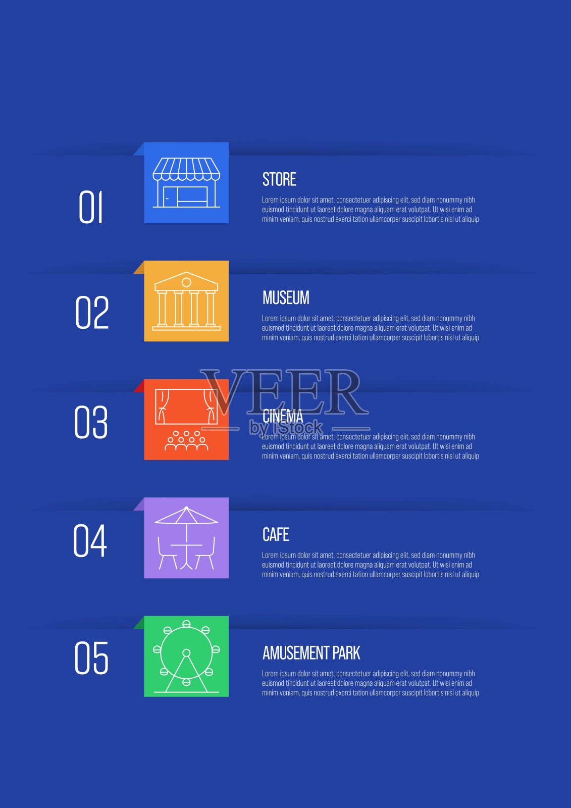 城市元素概念矢量线信息图形设计图标。5选项或步骤的介绍，横幅，工作流程布局，流程图等。插画图片素材
