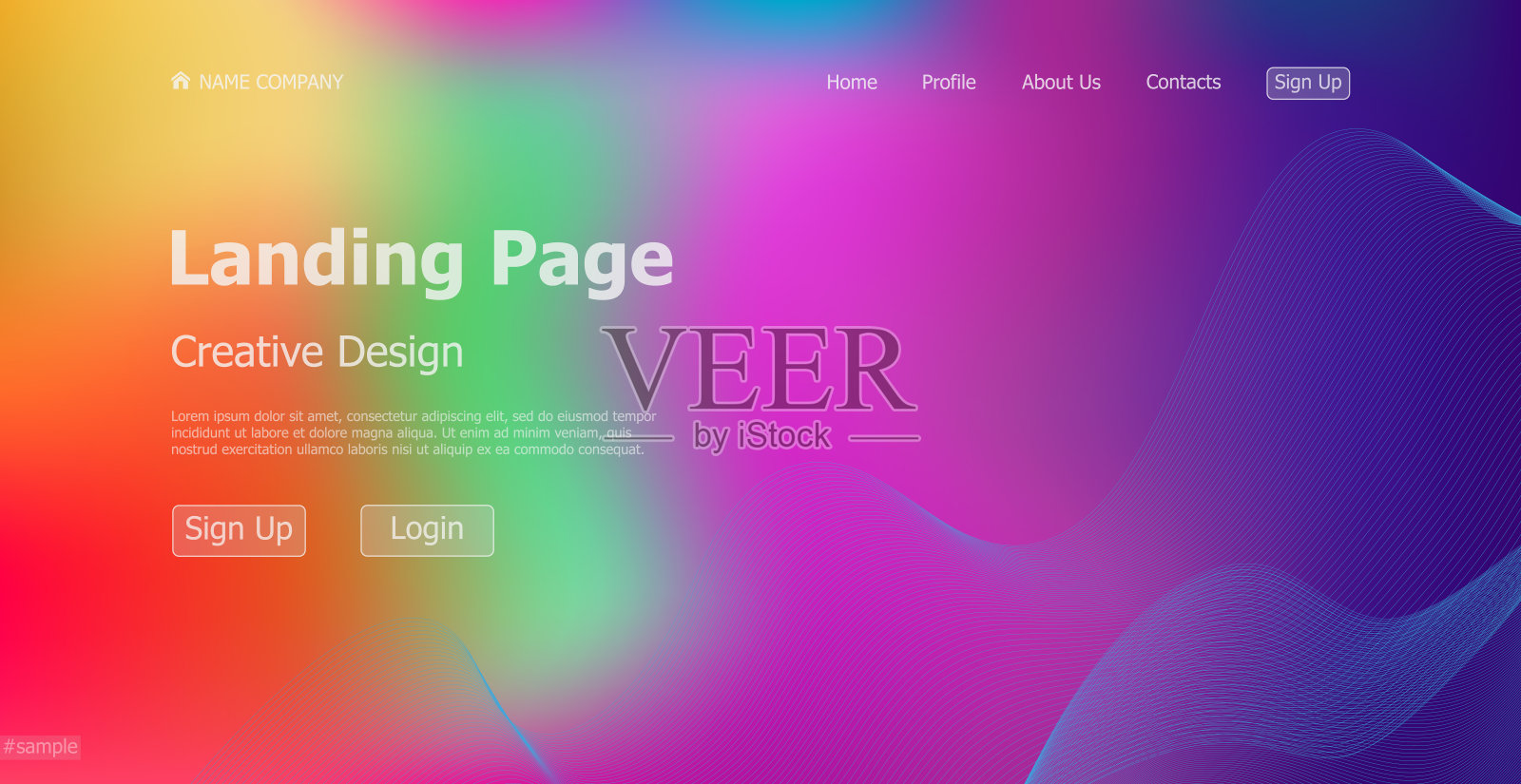 梯度彩色网页模板着陆页数字网站着陆页设计概念-矢量设计模板素材