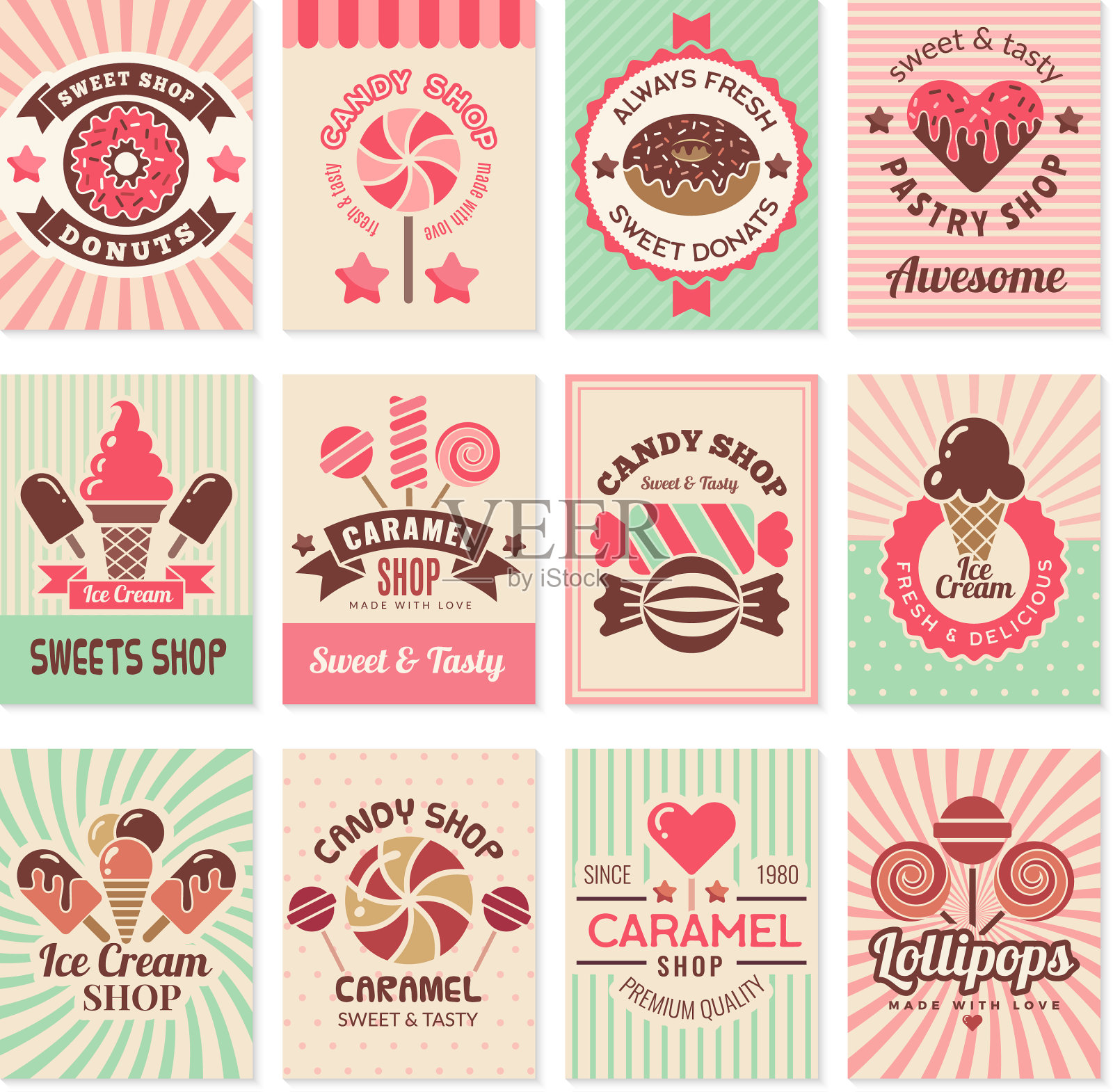 糖果店卡片，甜食，甜点设计模板素材